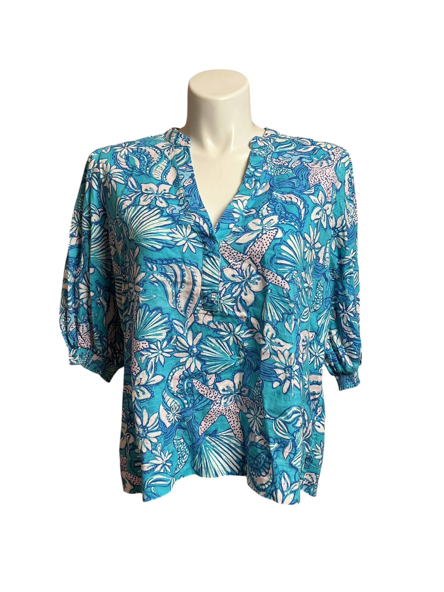 Lilly Pulitzer NWT Mialeigh Elbow Sleeve Amalfi Blue Sound The Sirens - Size 16