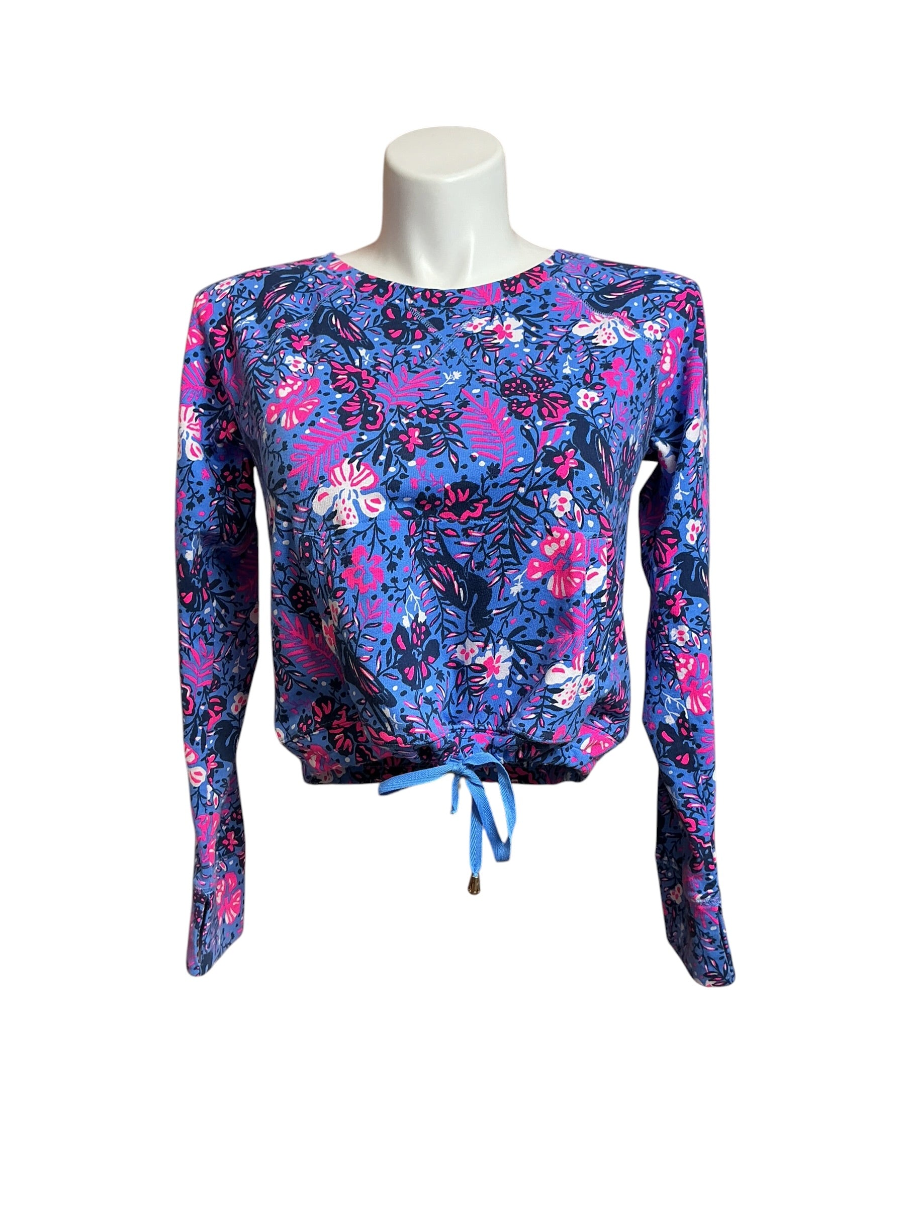 Lilly Pulitzer Emmaline Long Sleeve Pullover Birds Eye View Boca Blue - Size M