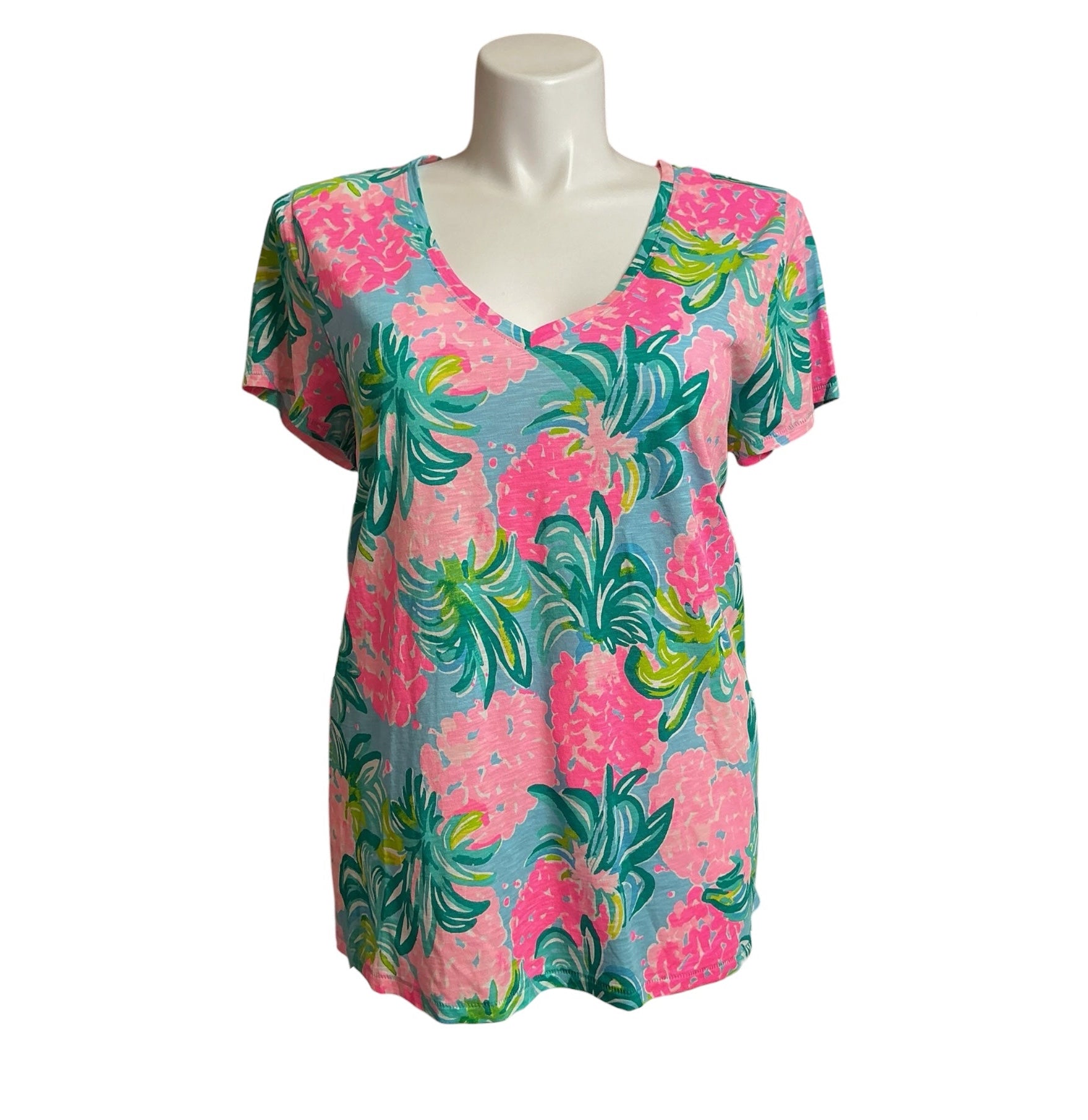 Lilly Pulitzer NWT Etta V-Neck Blue Ibiza Pineapple Shake - Size XXL