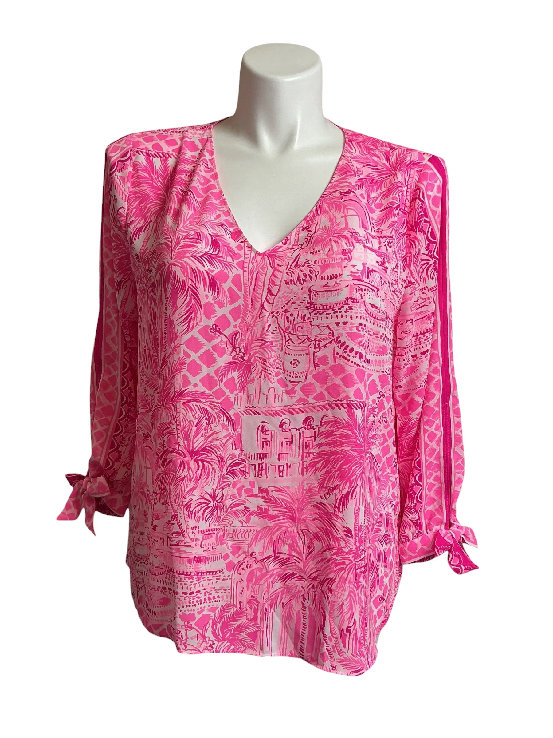 Lilly Pulitzer NWT Pamala Top Pink Blossom Palm Beach Paradise Engineered Top - Size XL