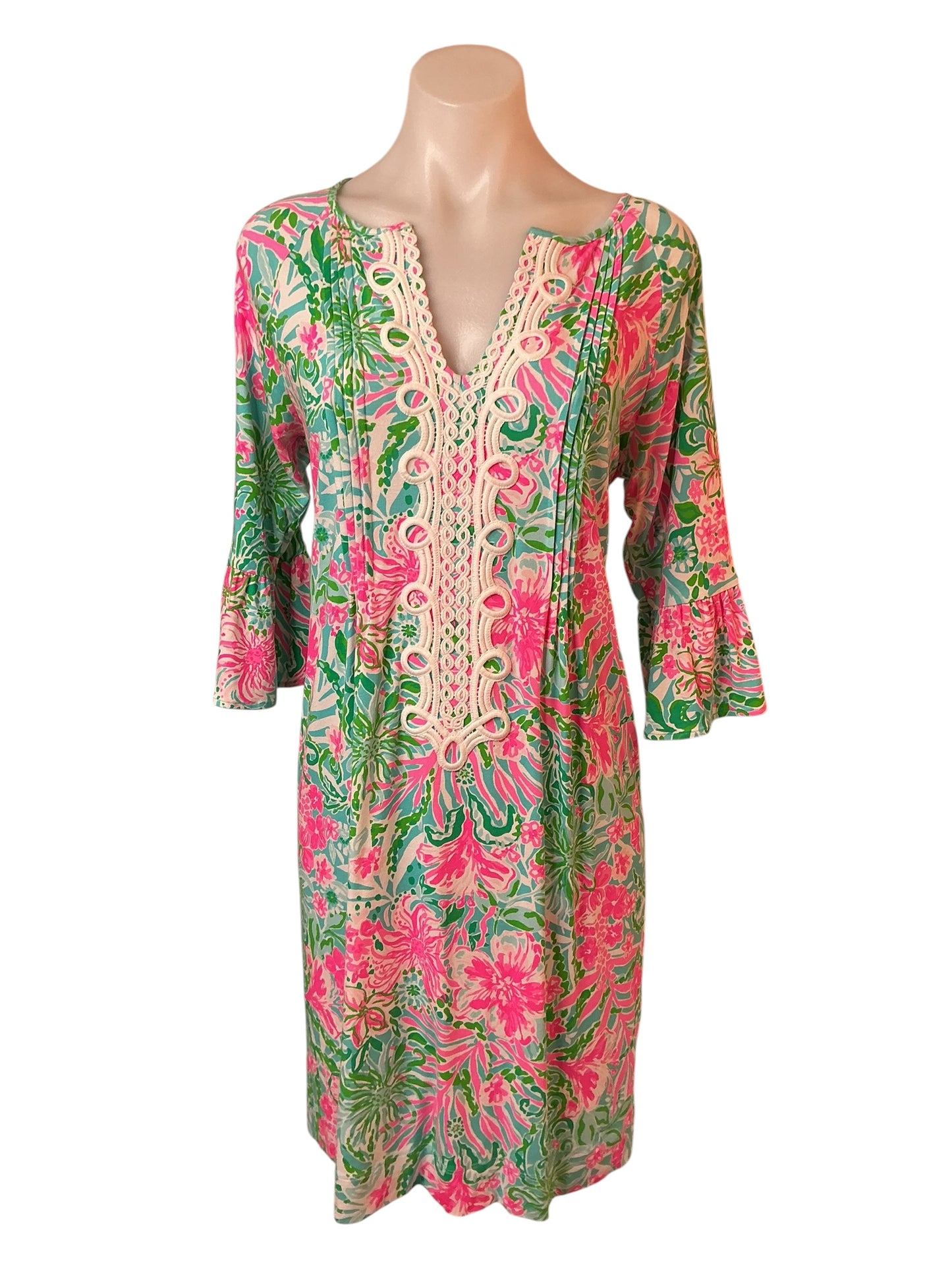 Lilly Pulitzer Krysta 3/4 Sleeve Dress Amalfi Leaf it Wild - Size M