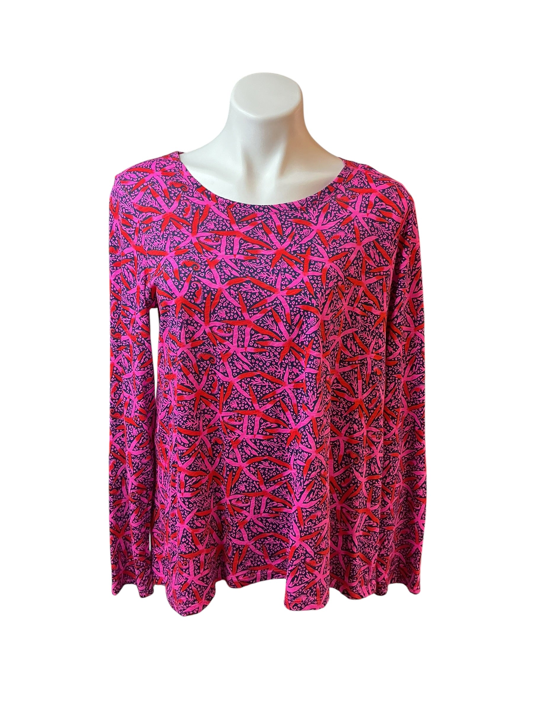 Lilly Pulitzer Long Sleeve Top Passion Fruit Pink Star Searching - Size M