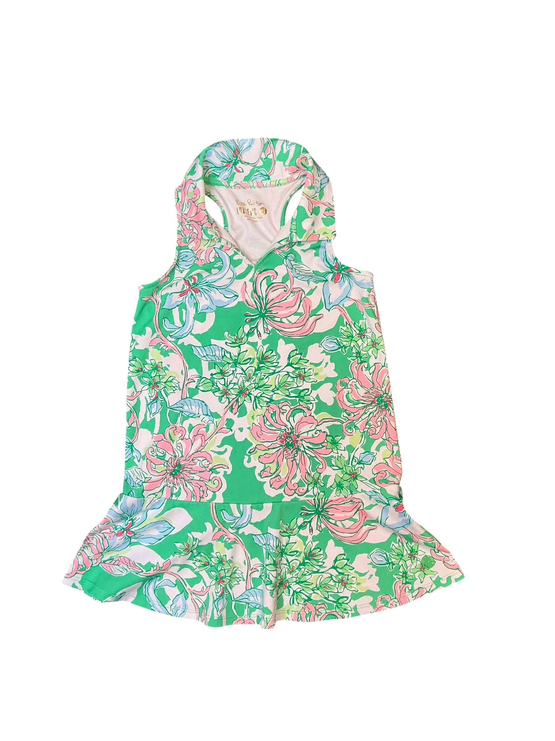 Lilly Pulitzer Girls Mini Dania Dress Spearmint Blossom Views - Size S