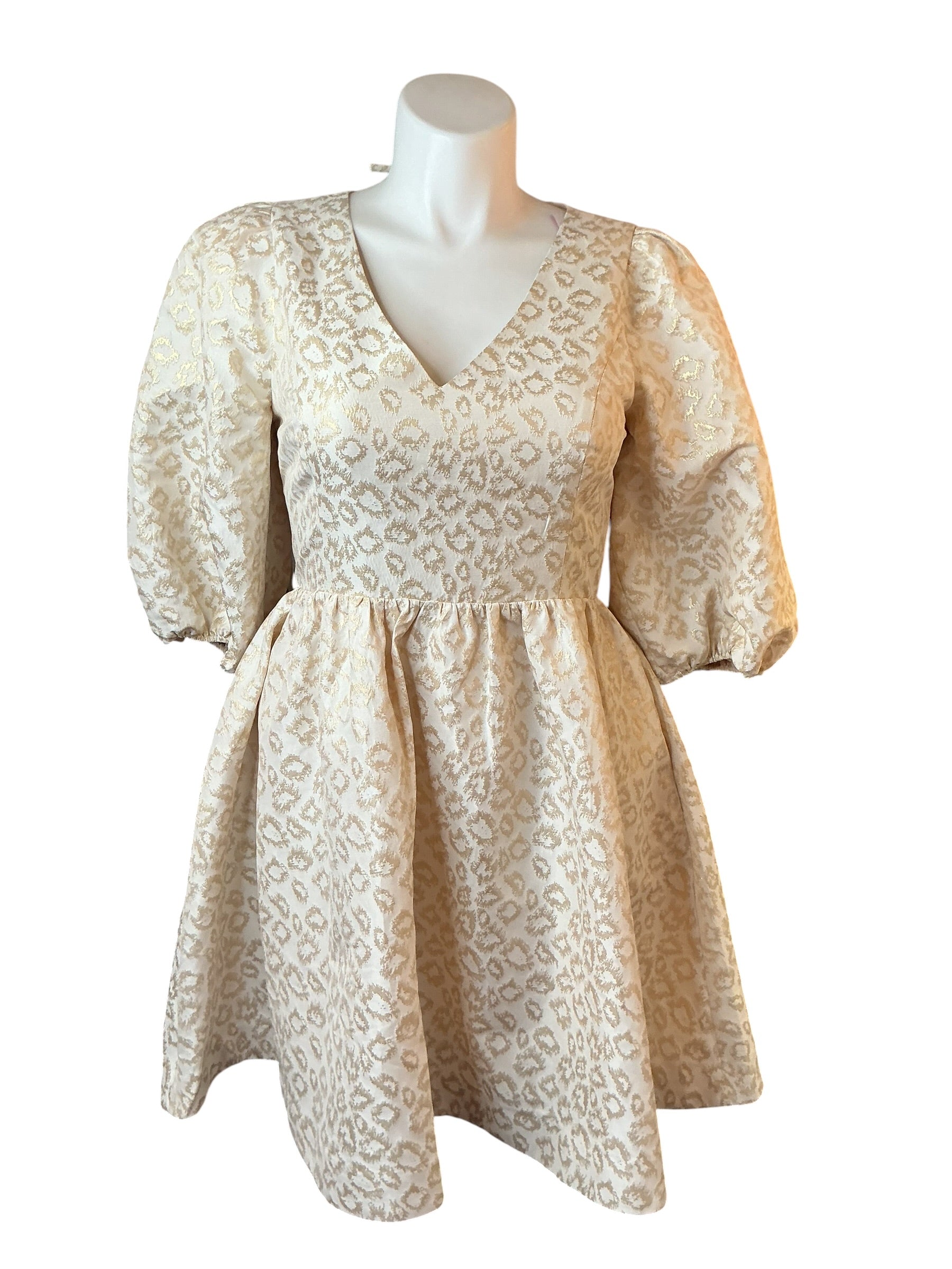 Lilly Pulitzer NWT Calyssa 3/4 Sleeve Dress Gold Dazzle Leopard Jacquard - Size 12