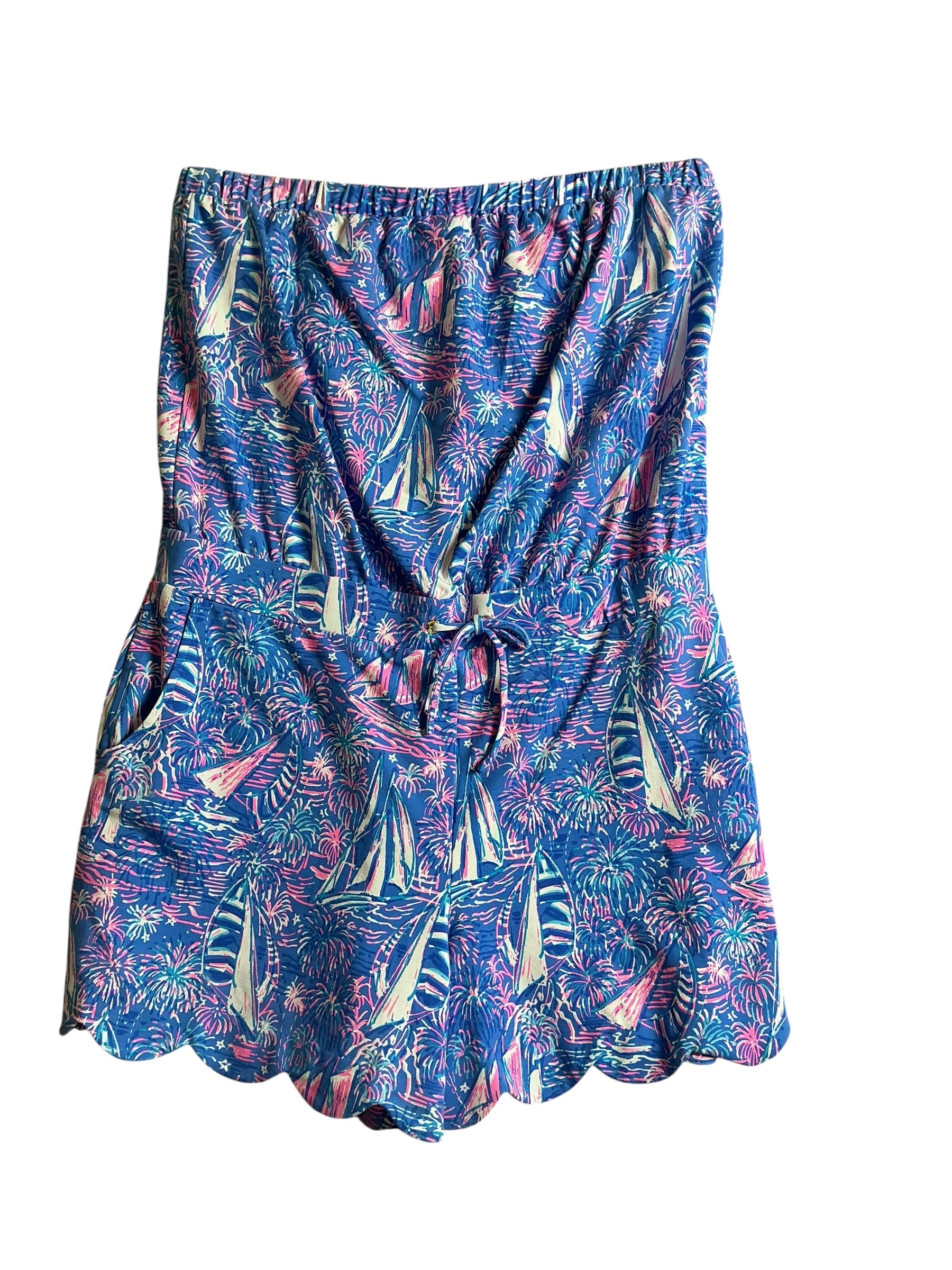 Lilly Pulitzer Jace Strapless Romper Boca Blue It's A Sailabration - Size XL