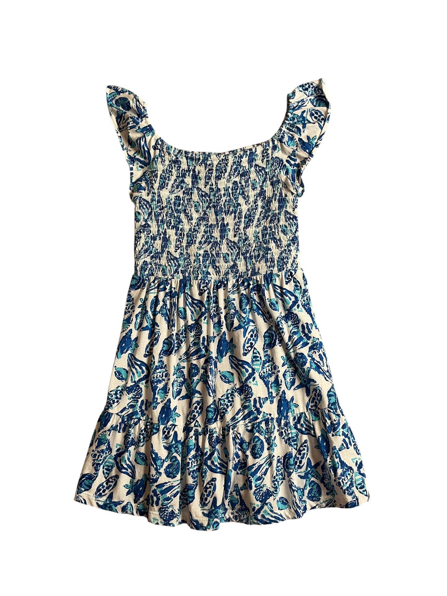 Lilly Pulitzer Girls Jilly Smocked Minidress Resort White Shell Collector - Size M
