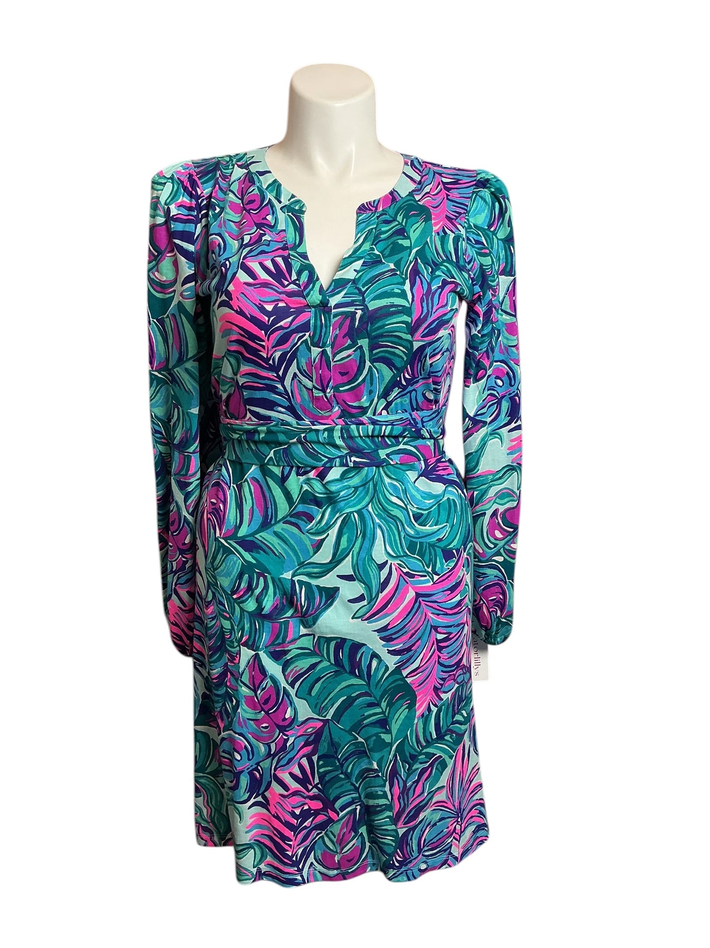 Lilly Pulitzer Bedelia Dress Seasalt Blue Don't Wanna Leaf - Size L