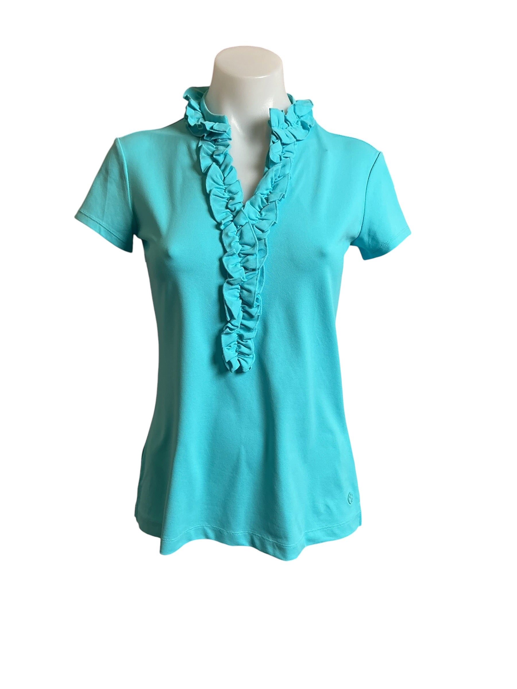 Lilly Pulitzer NWT Frida Ruffle Polo UPF Blue Horizon - Size XS