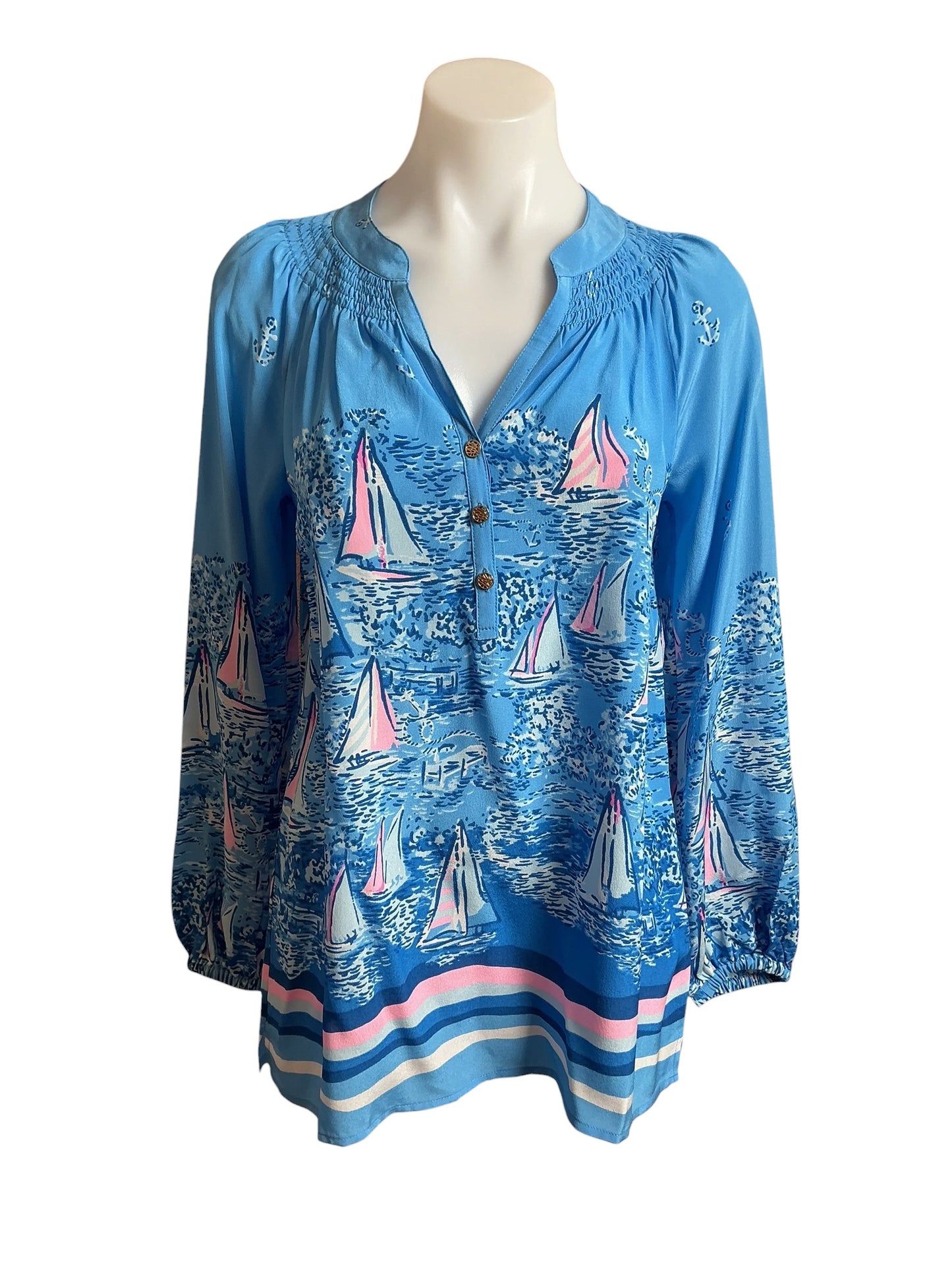 Lilly Pulitzer NWT Elsa Top Lunar Blue A Lil Nauti Engineered - Size XS