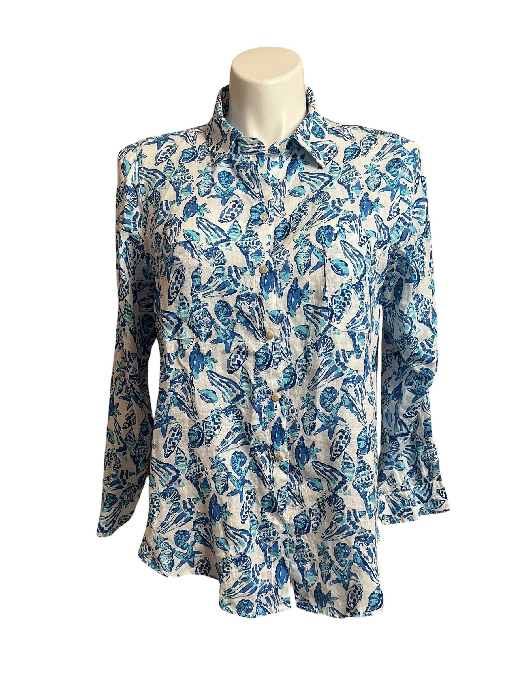 Lilly Pulitzer NWT Sea View Button Down Resort White Shell Collector - Size XXL