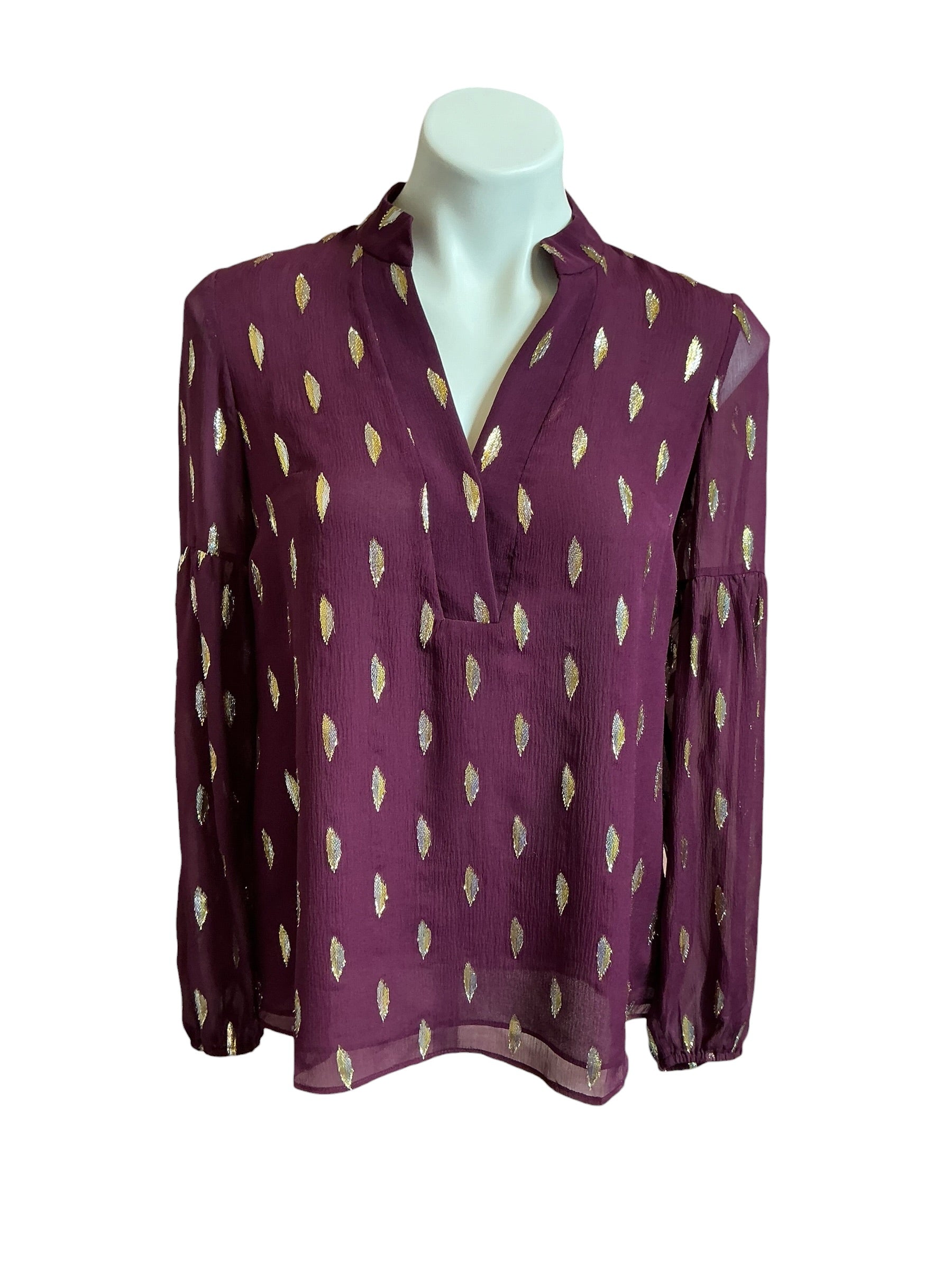 Lilly Pulitzer Shea Silk Top Cabernet Berry Diamond Metallic Clip - Size XS