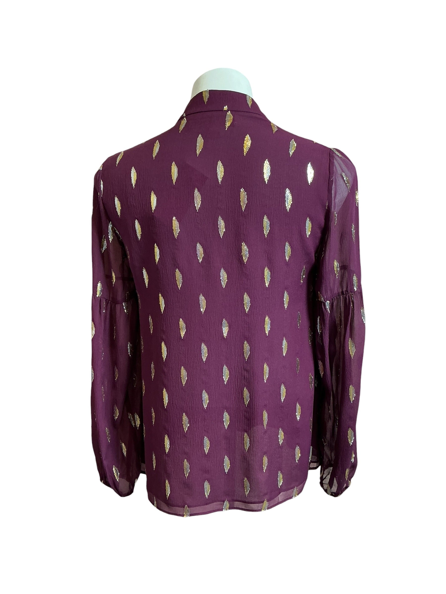 Lilly Pulitzer Shea Silk Top Cabernet Berry Diamond Metallic Clip - Size XS