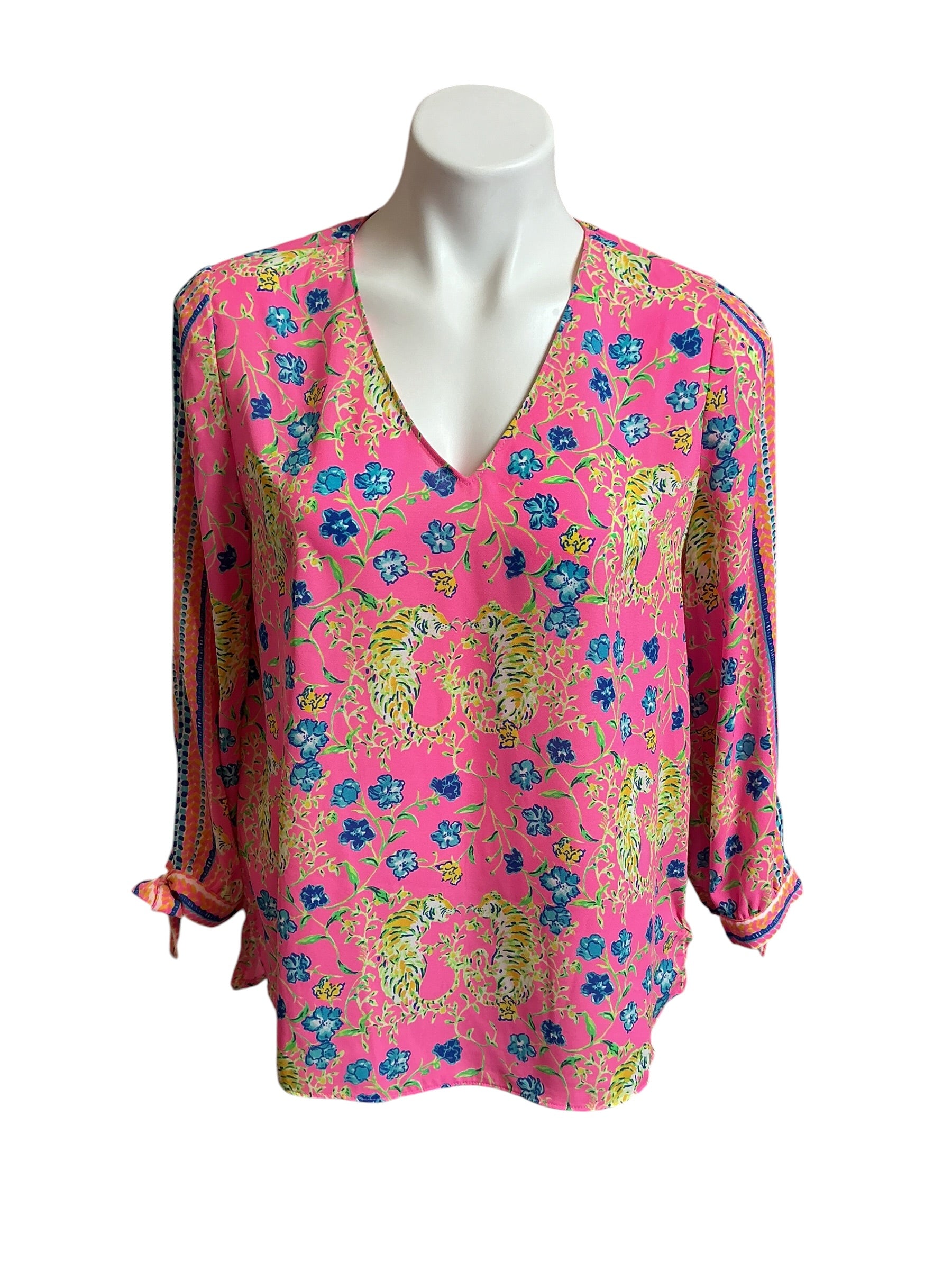 Lilly Pulitzer Pamala Lileeze Top Prosecco Pink Tigress Garden - Size S