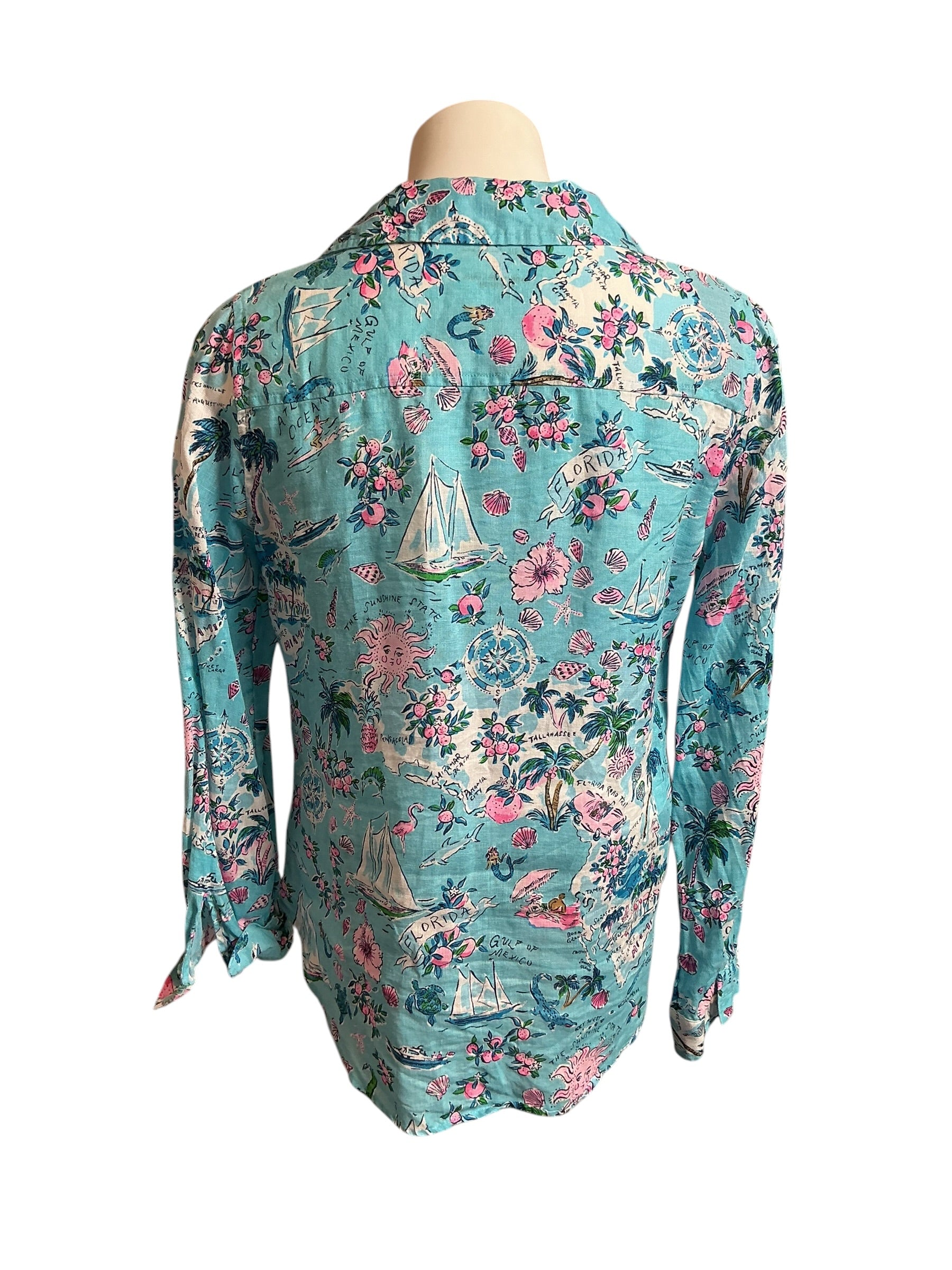Lilly Pulitzer Sea View Button Down Top Lilly’s Roadtrip- Size S