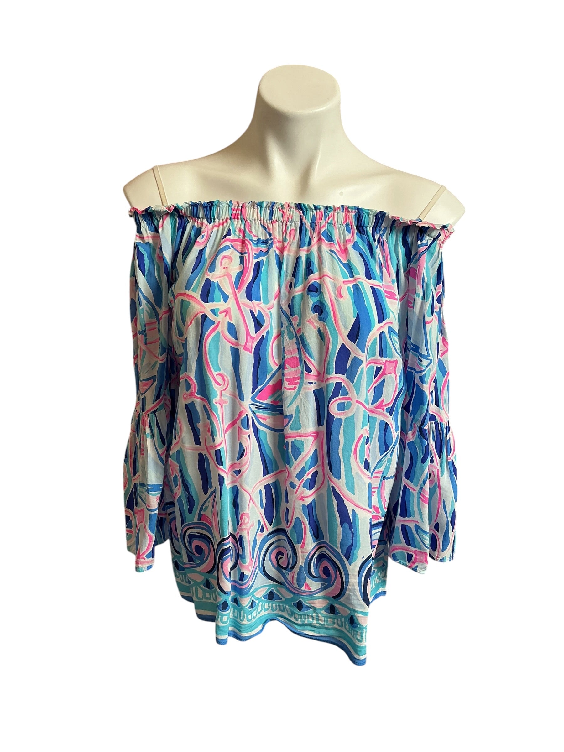 Lilly Pulitzer Nevie Top Skim Blue Reel Nauti Engineered - Size XS