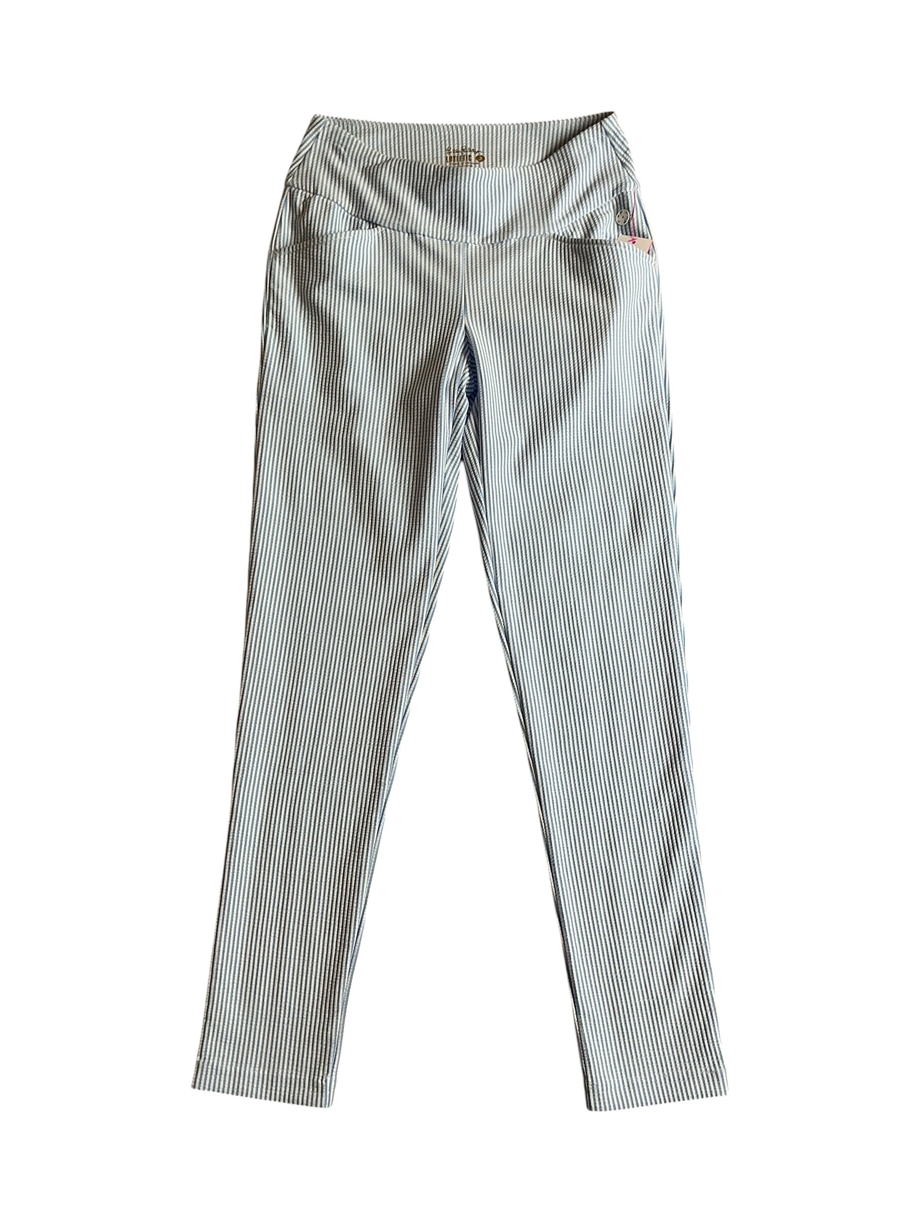 Lilly Pulitzer NWT Corso Pants UPF 50+ Blue Peri Performance Seersucker - Size 2