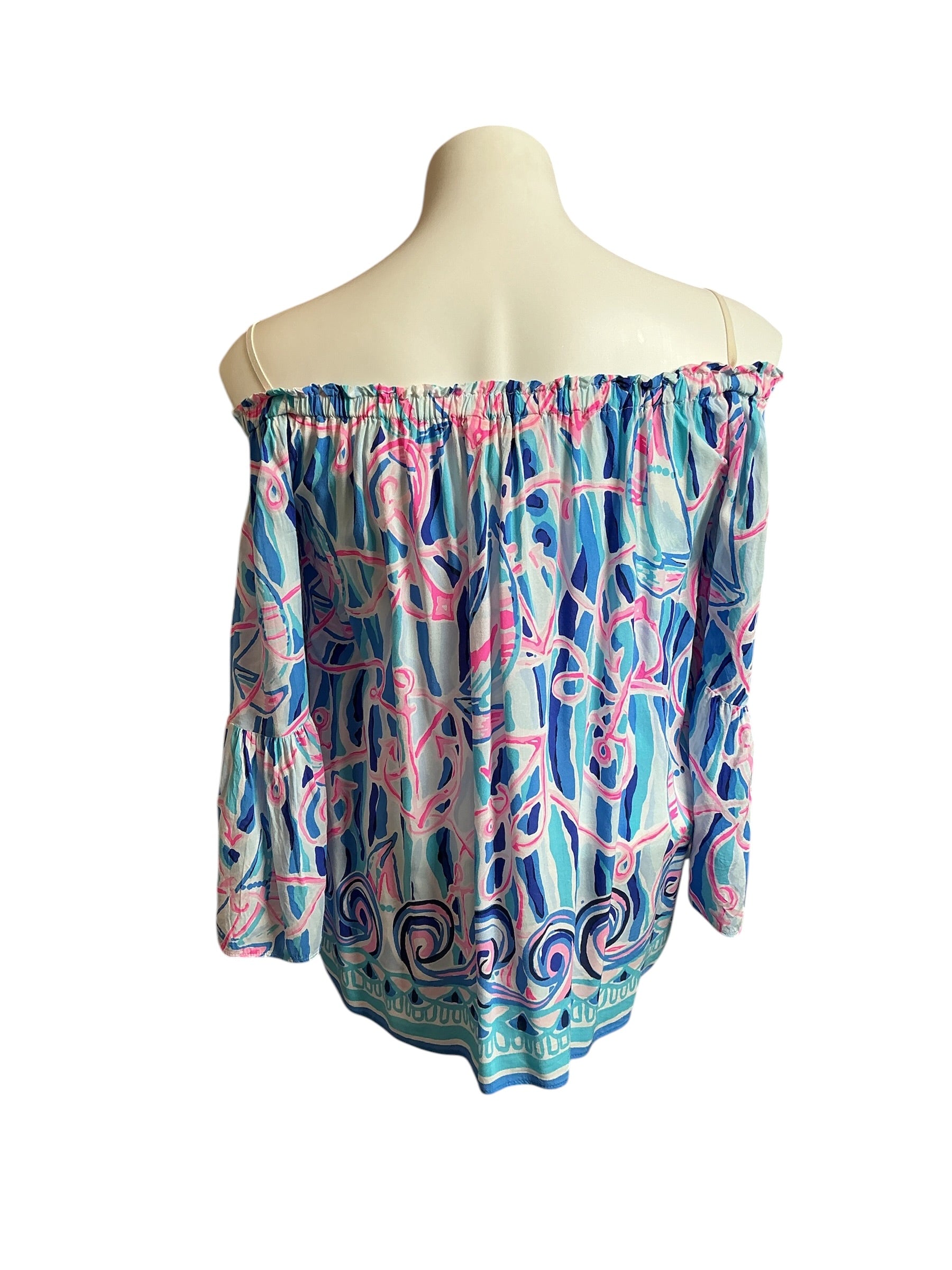 Lilly Pulitzer Nevie Top Skim Blue Reel Nauti Engineered - Size XS