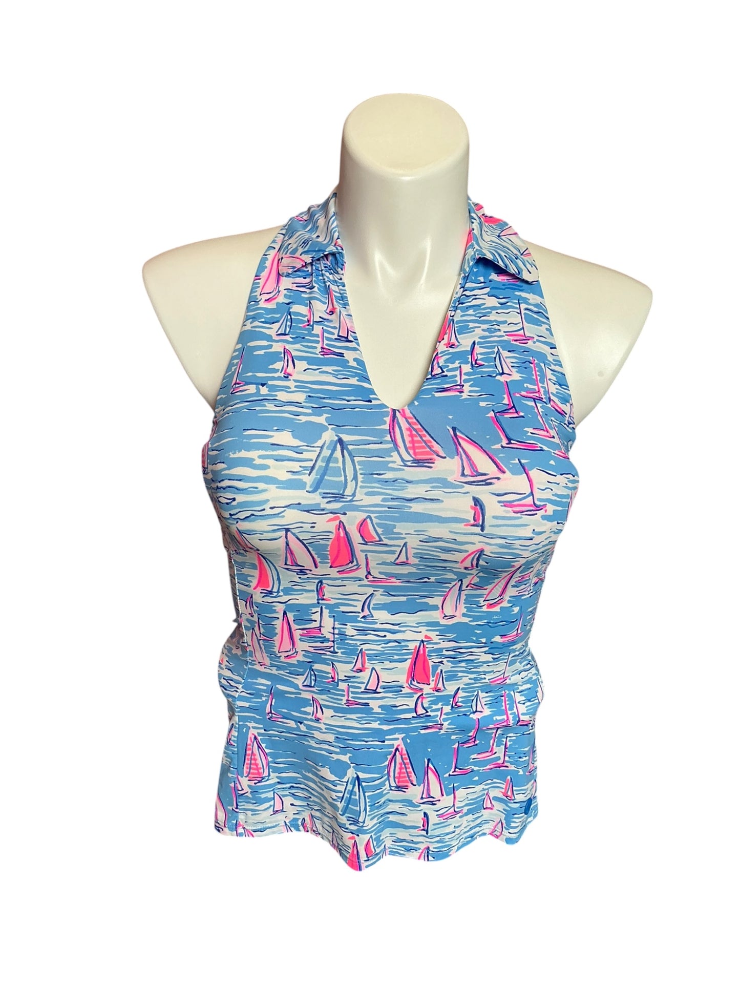 Lilly Pulitzer Luxeletic Bra Polo Top  Blue Boatylicious Size XXS