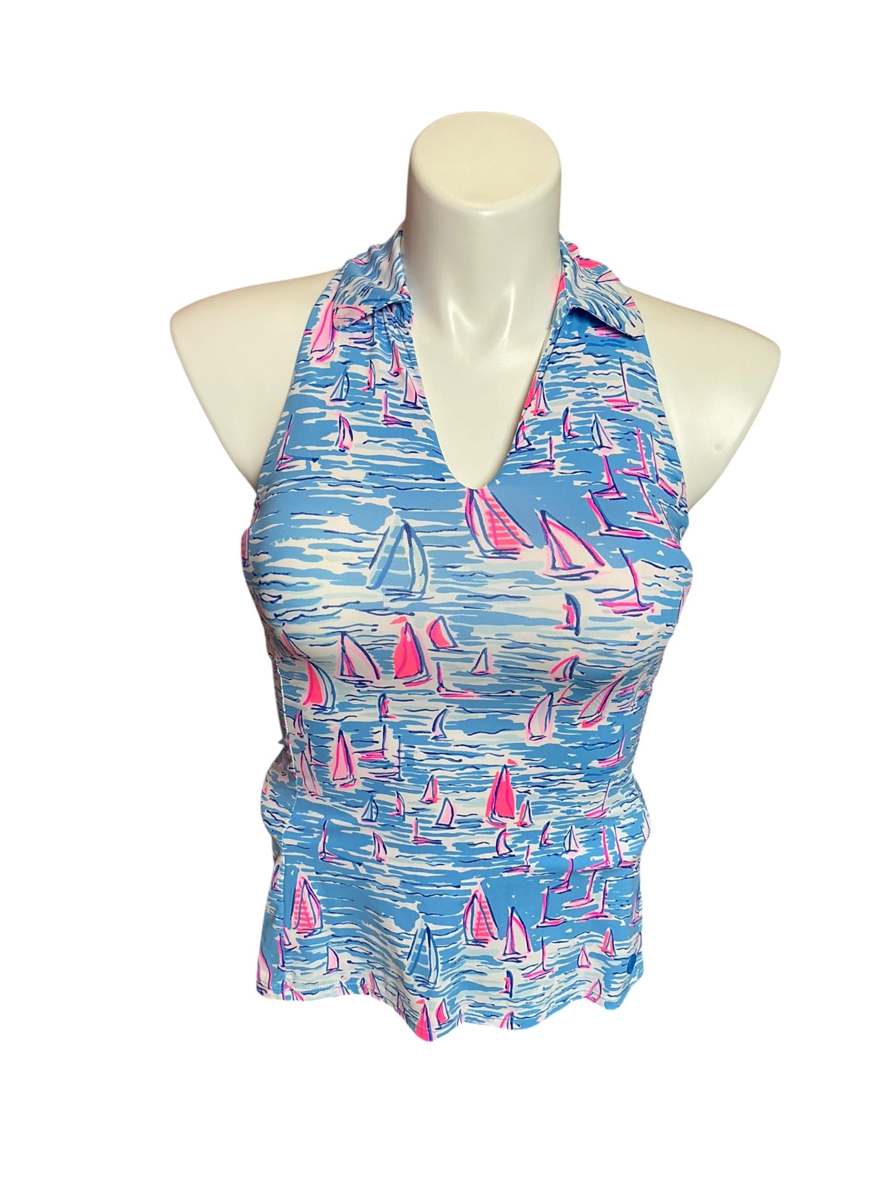 Lilly Pulitzer Luxeletic Bra Polo Top  Blue Boatylicious Size XXS
