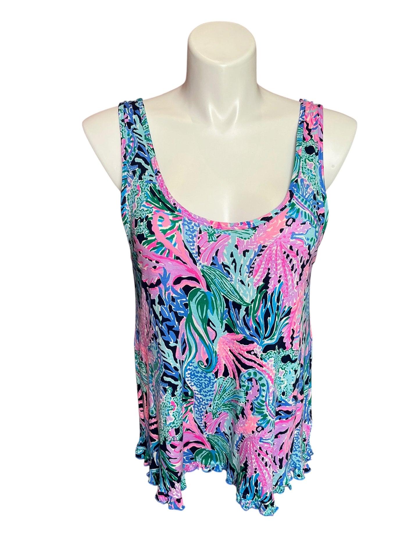 Lilly Pulitzer Ruffle PJ Top Navy Bringing Mermaid Back Size XL