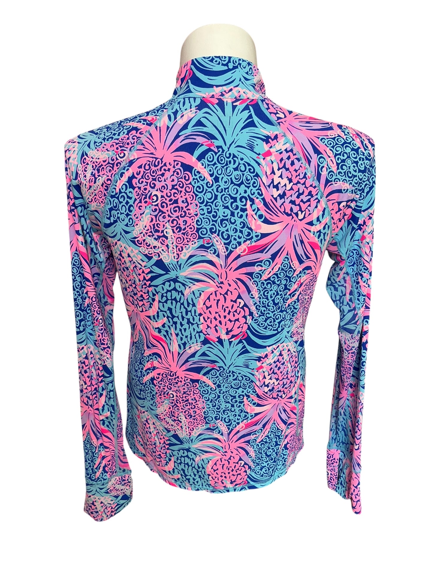 Lilly Pulitzer Luxeletic Marion Half Zip Pullover Borealis Blue Tropic Down Low Size L