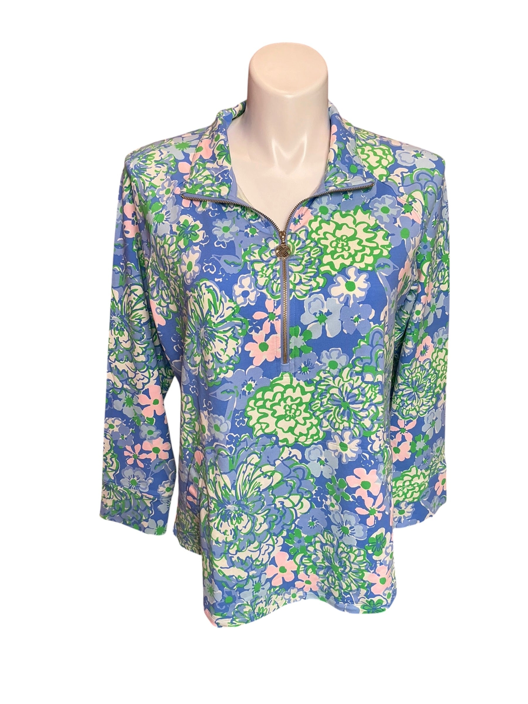 Lilly Pulitzer Skipper Popover Sunwashed Blue, Plumes in Bloom UPF50 NWT Size XL