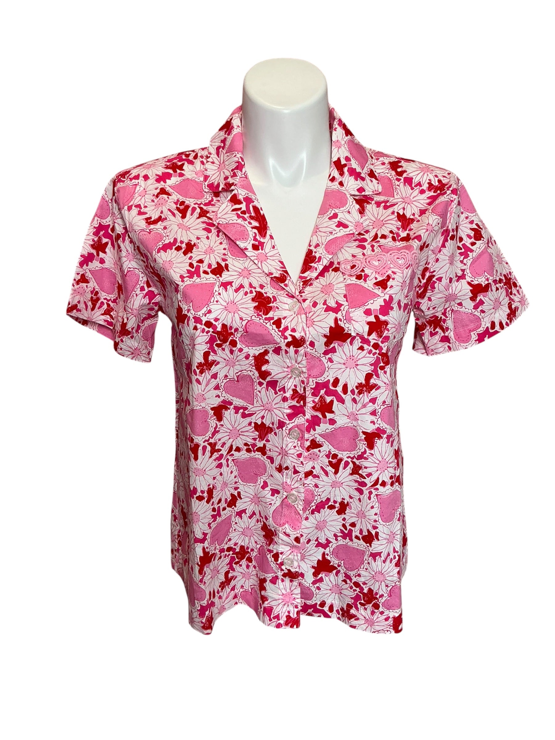 Lilly Pulitzer Mari PJ Button Up Top Dear Heart NWT Size M