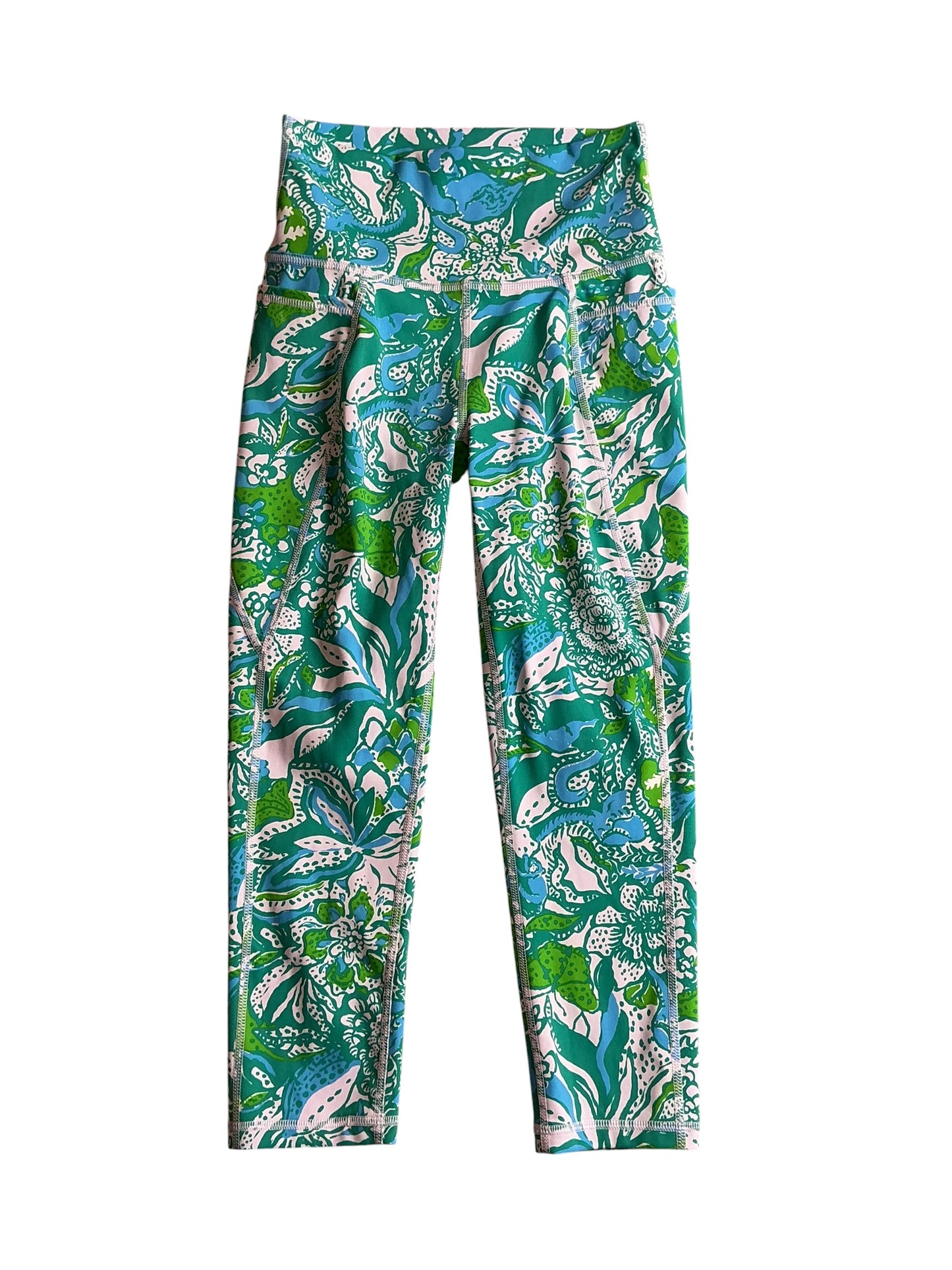 Lilly Pulitzer Weekender South Beach High Rise Crop Legging Botanical Green Safari Sangria - Size S