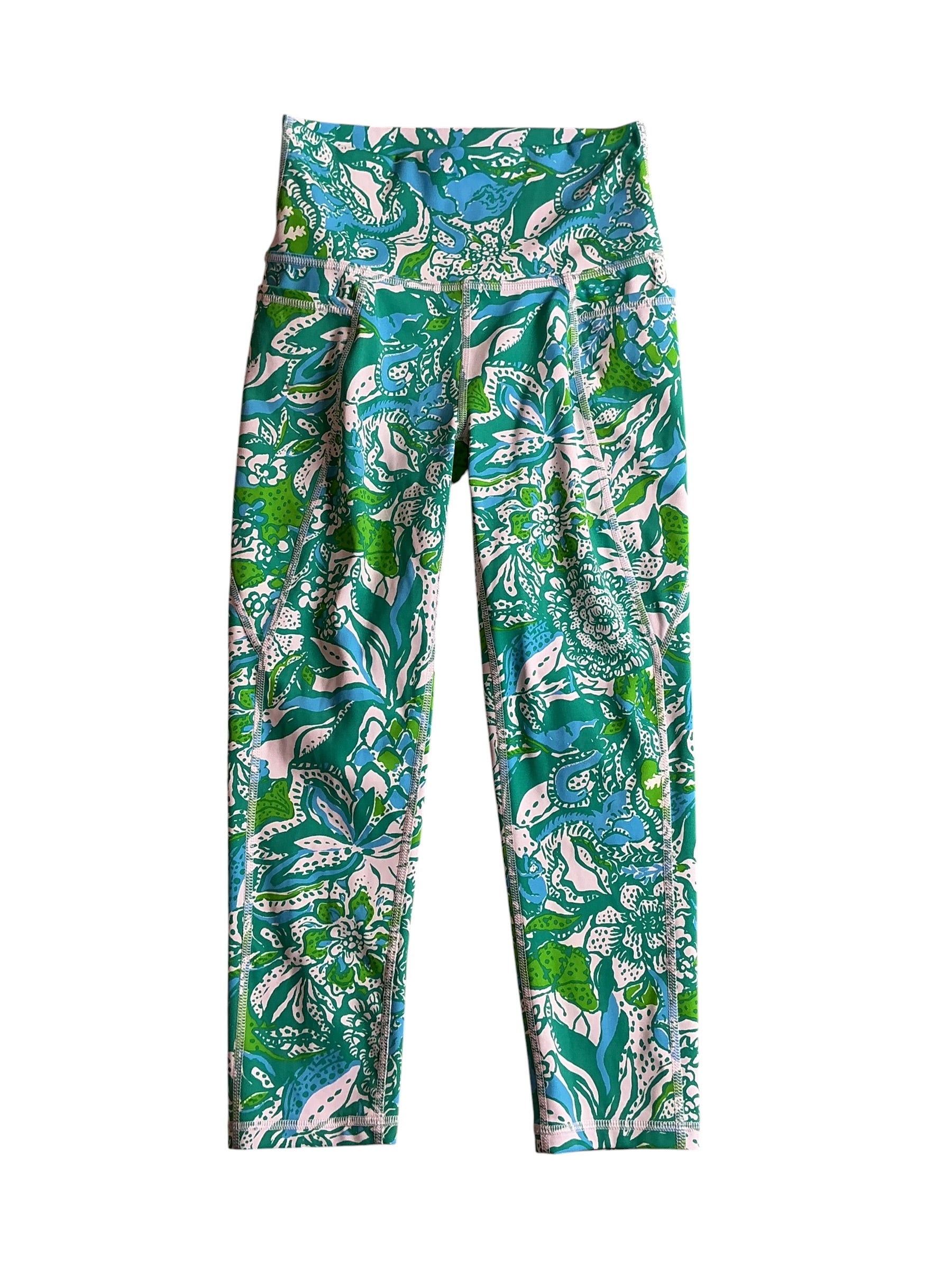 Lilly Pulitzer Weekender South Beach High Rise Crop Legging Botanical Green Safari Sangria - Size S
