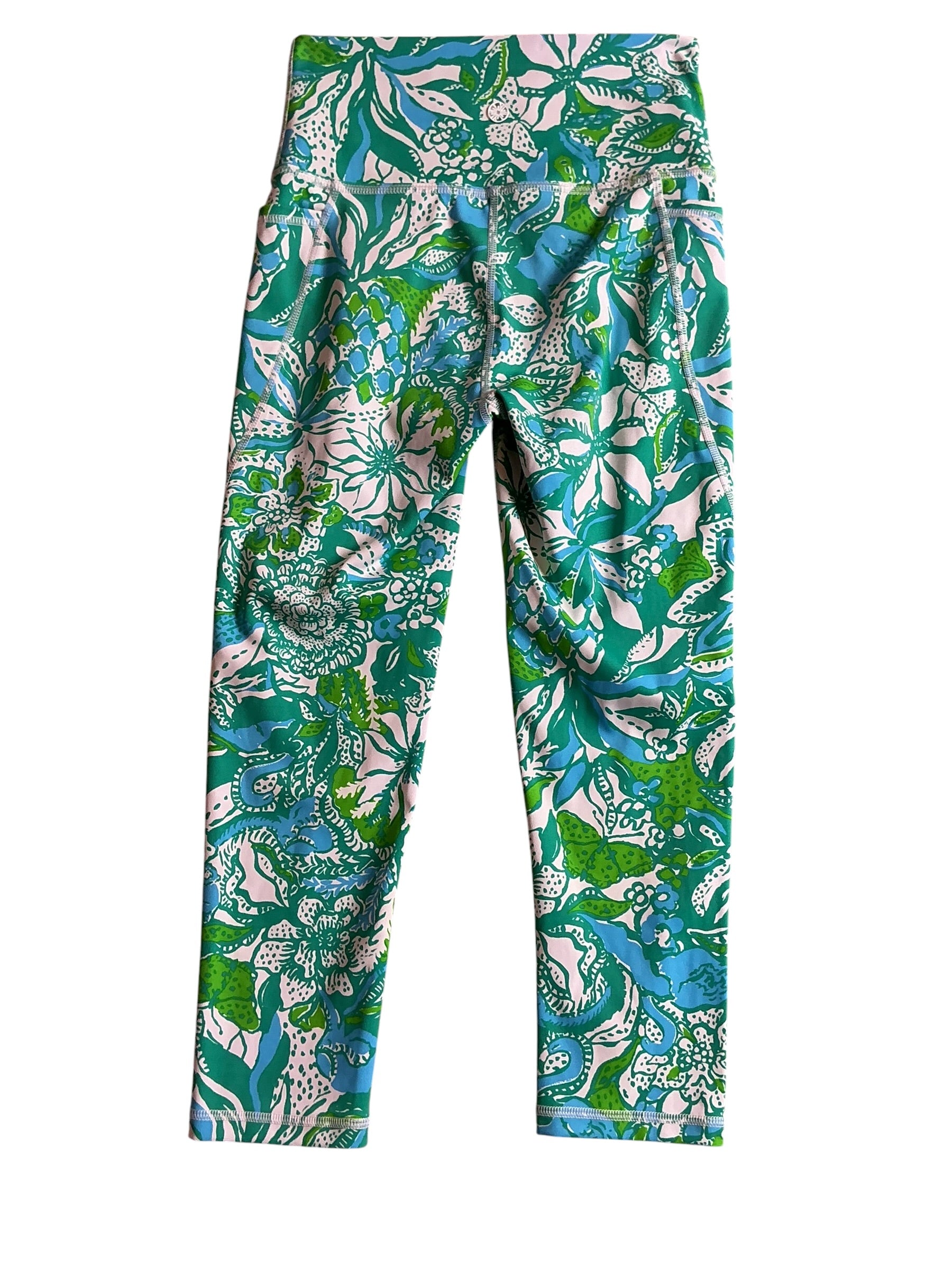 Lilly Pulitzer Weekender South Beach High Rise Crop Legging Botanical Green Safari Sangria - Size S