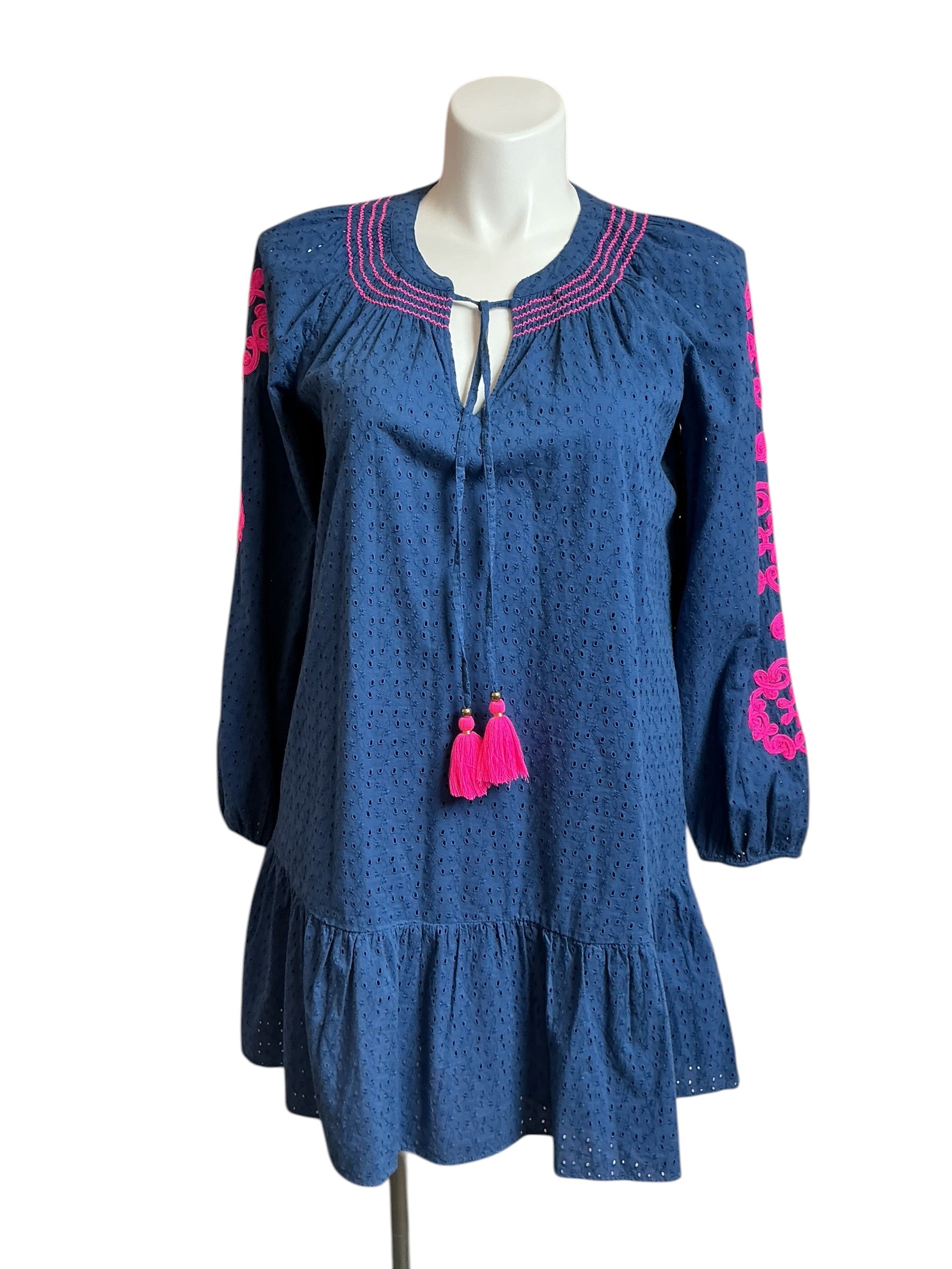 Lilly Pulitzer Lucee Dress Oyster Bay Navy Bayside Eyelet - Size L