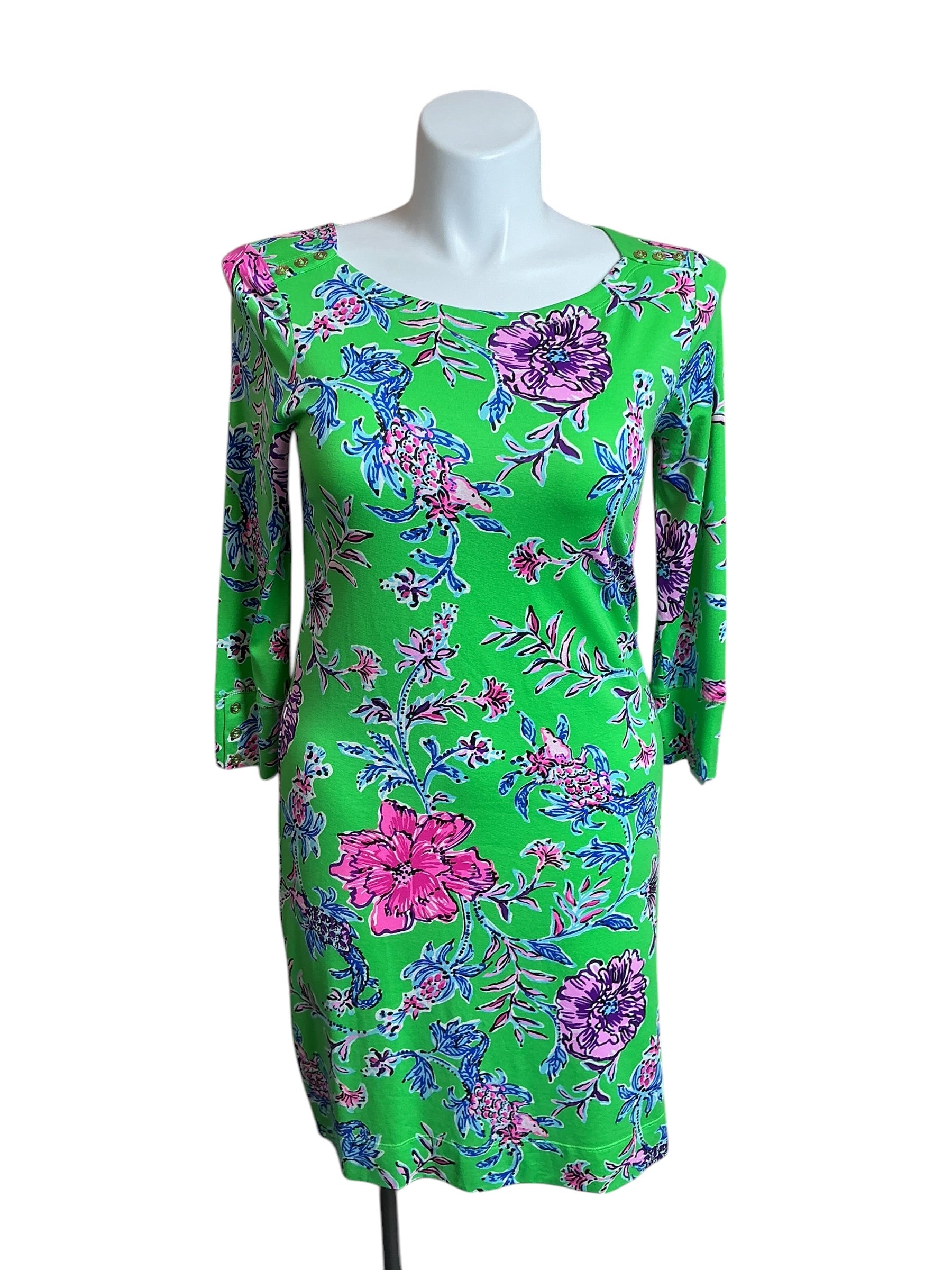 Lilly Pulitzer UPF 50+ Sophie Dress Gecko Green Brewster Blooms - Size L