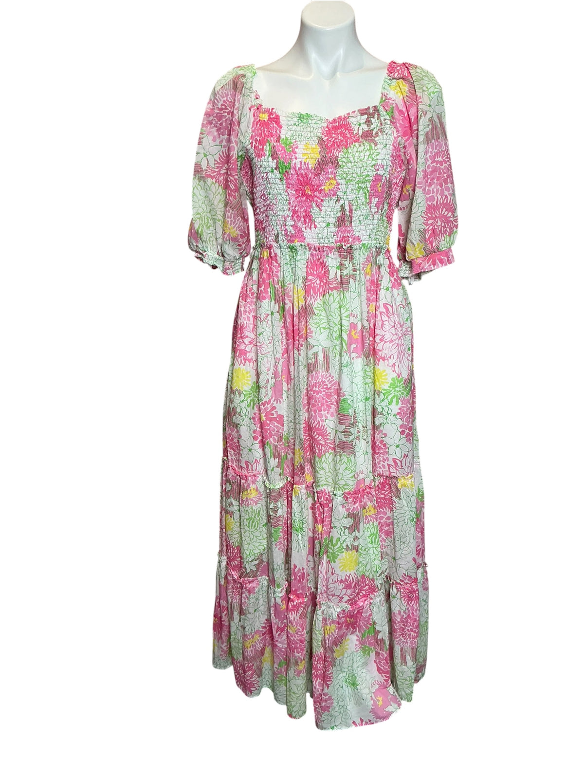 Lilly Pulitzer Hadley Smocked Dress Resort White Mum Patch Size XL