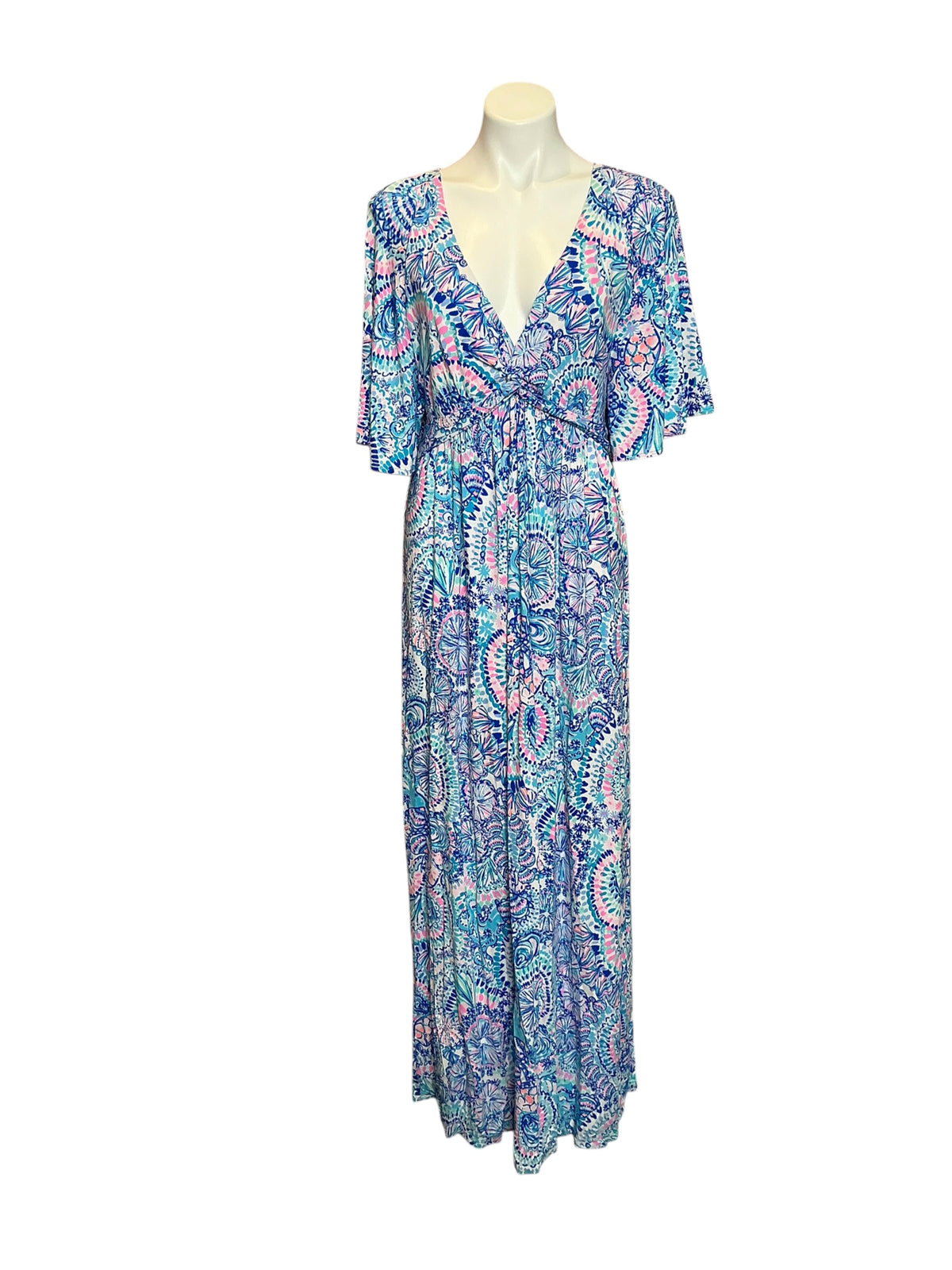 Lilly Pulitzer Minka Sleeved Maxi Dress Blue Grotto Commotion In The Ocean - Size 10