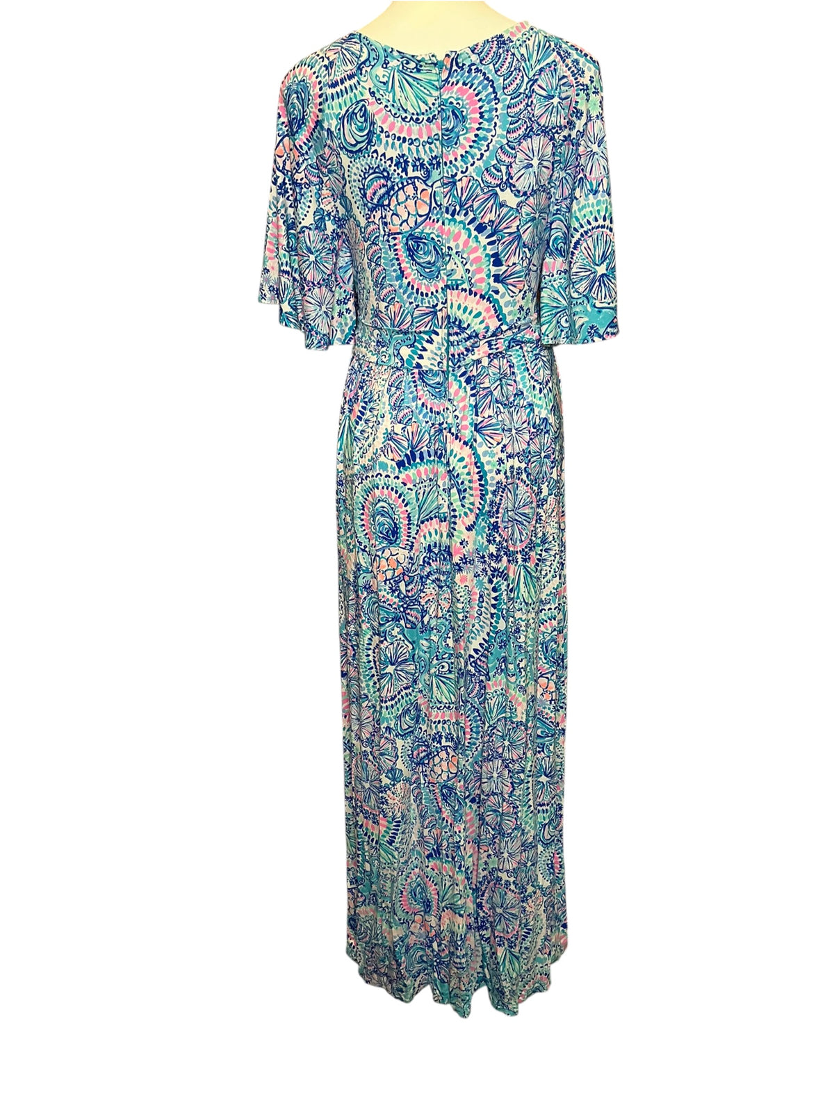 Lilly Pulitzer Minka Sleeved Maxi Dress Blue Grotto Commotion In The Ocean - Size 10