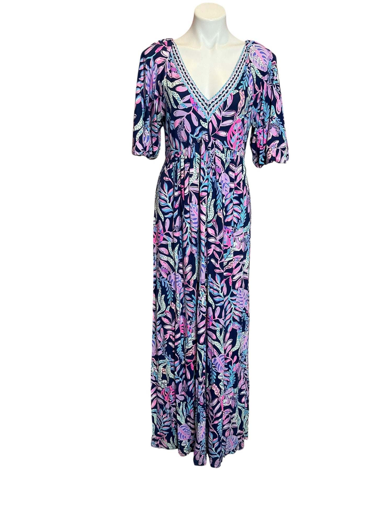 Lilly Pulitzer Manuela Maxi Dress Oyster Bay Navy You’ve Been Sorted Engineered Knit Dress - Size Large