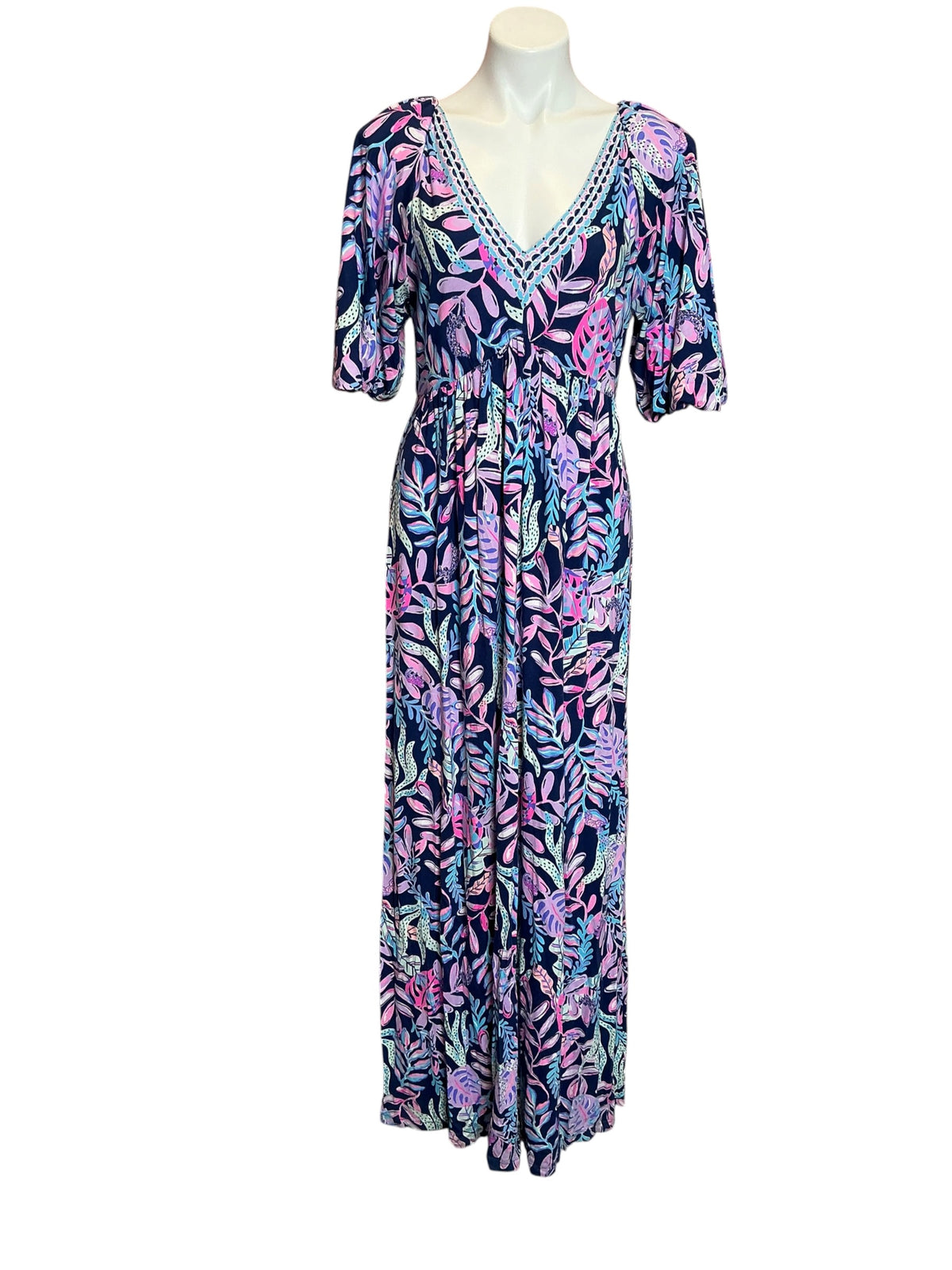 Lilly Pulitzer Manuela Maxi Dress Oyster Bay Navy You’ve Been Sorted Engineered Knit Dress - Size Large