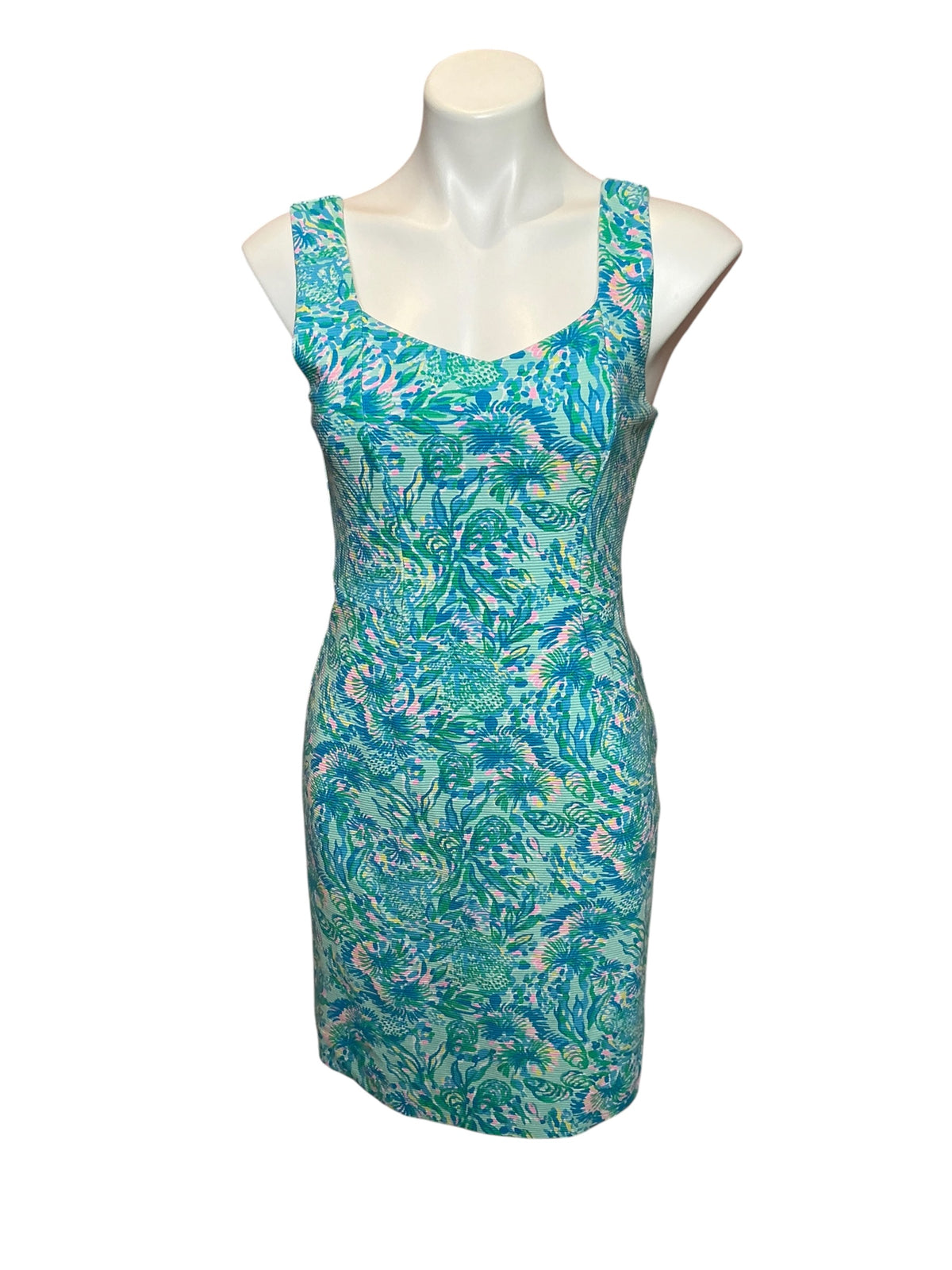 Lilly Pulitzer Del Rey Stretch Shift - Surf Blue Coral Of The Story - Size Small
