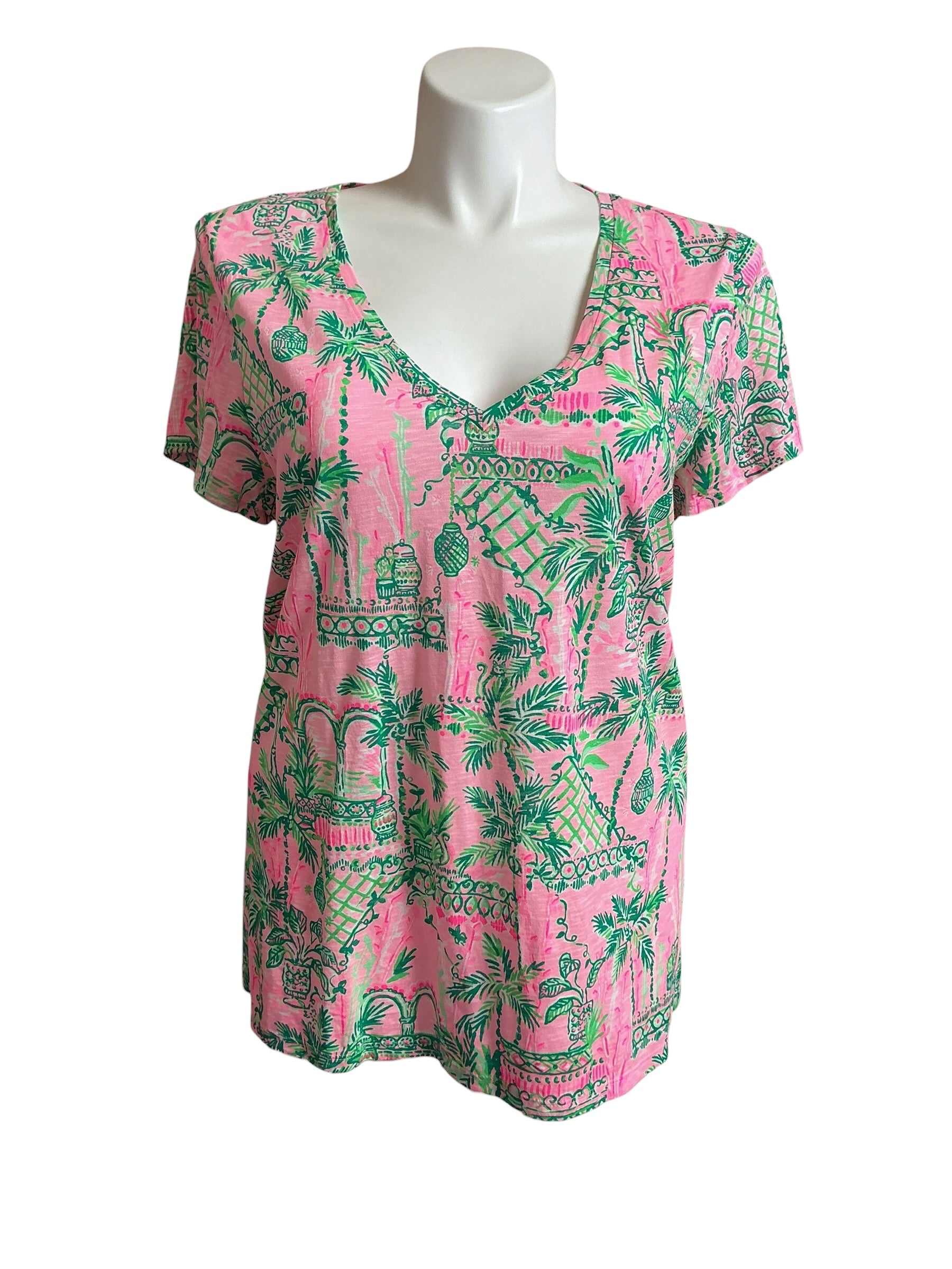 Lilly Pulitzer Etta V-Neck Top Mandevilla Baby Always Worth It - Size XXL