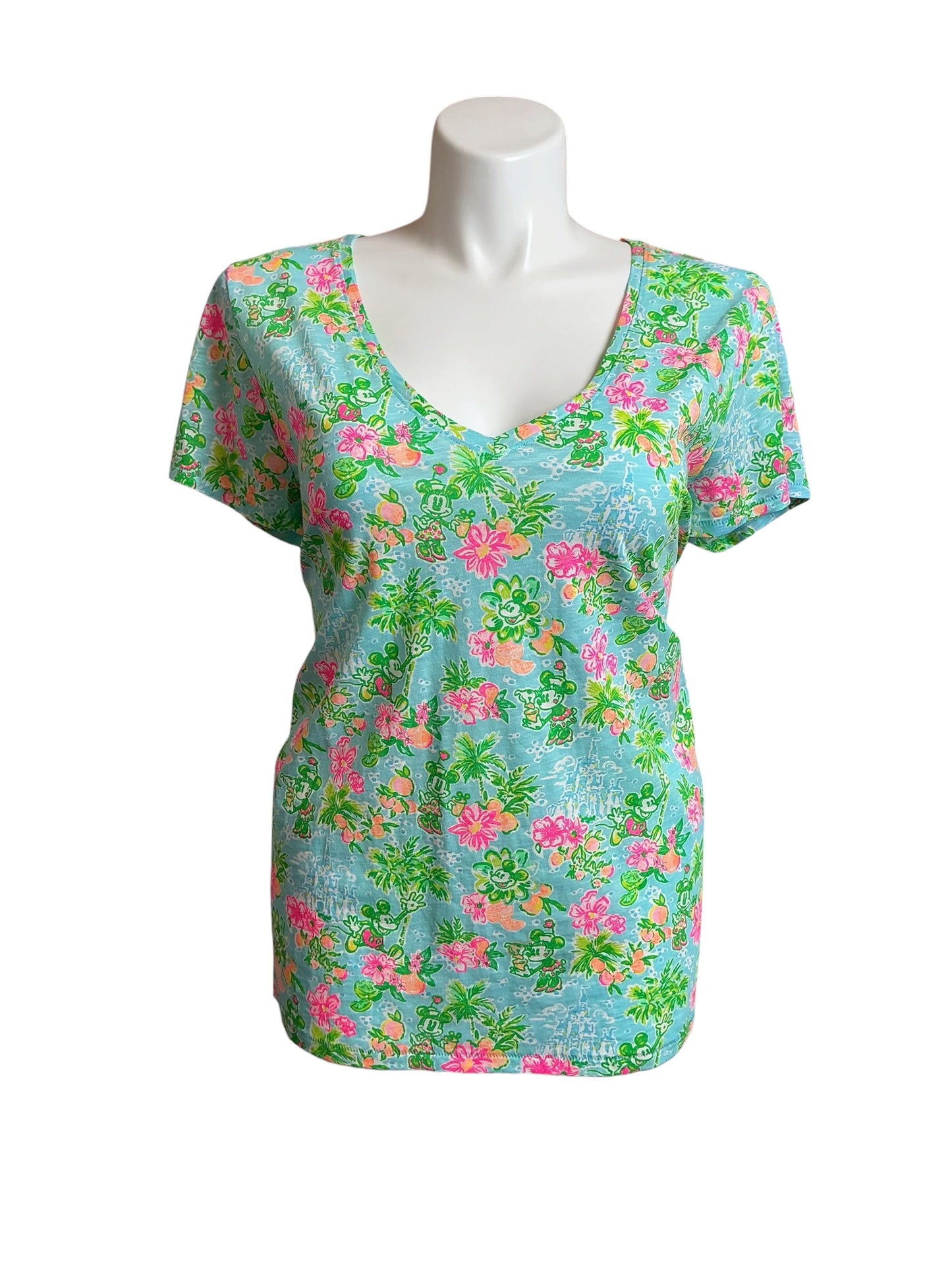 Lilly Pulitzer Etta V-Neck Blue Ibiza Lilly Loves Disney - Size XXL