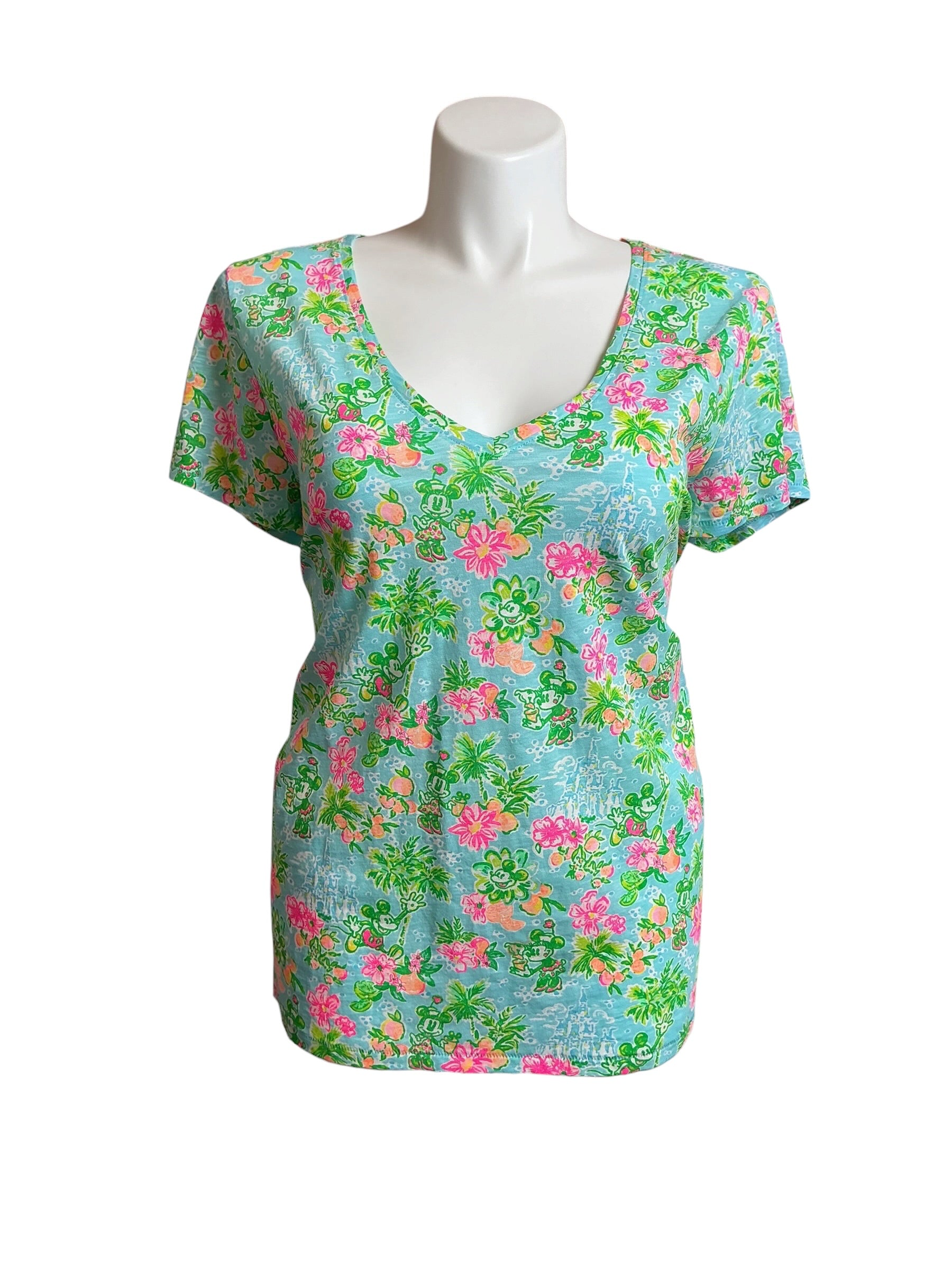 Lilly Pulitzer Etta V-Neck Blue Ibiza Lilly Loves Disney - Size XXL