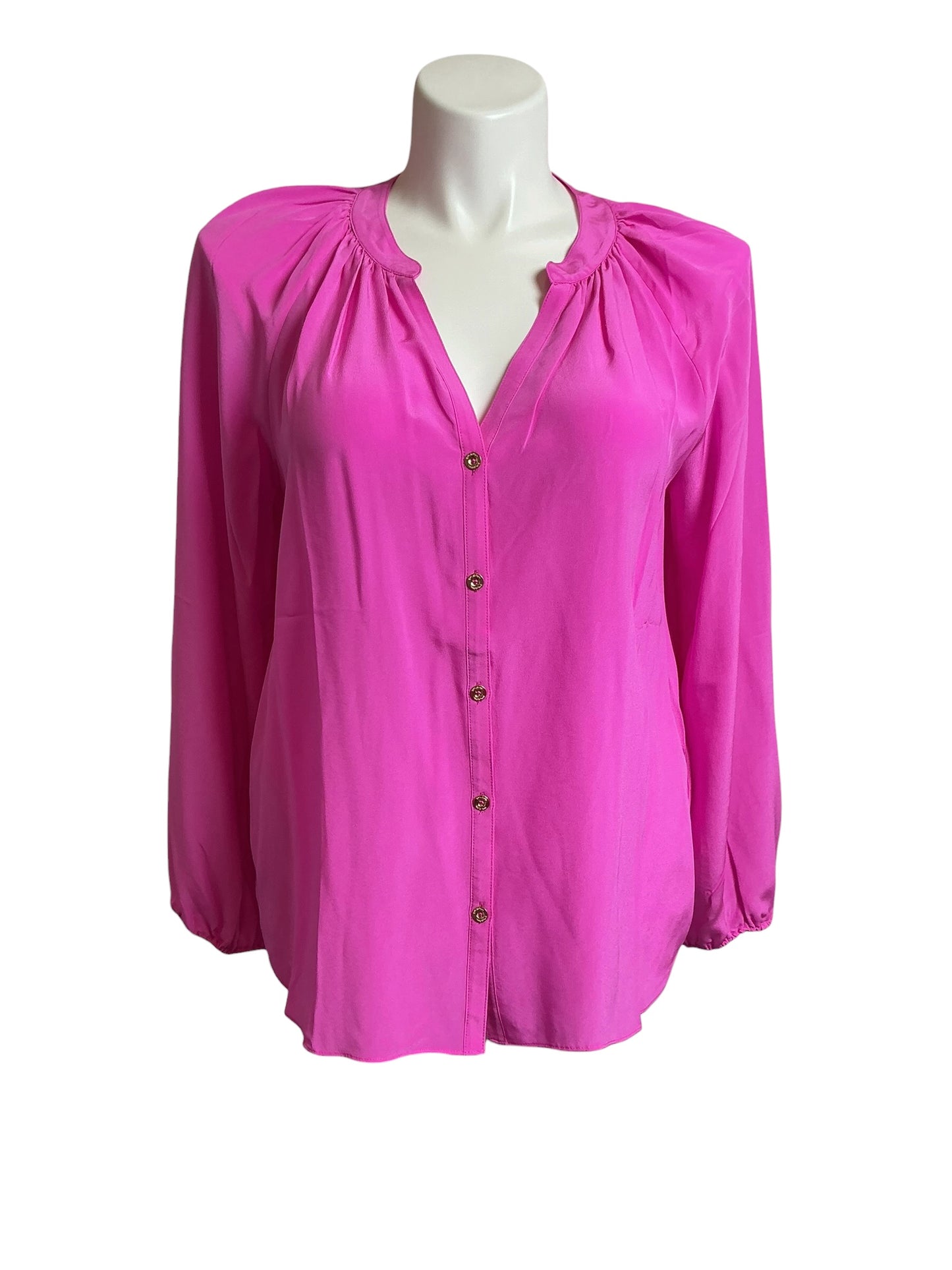 Lilly Pulitzer NWT Saige Long Sleeve Silk Top Orchid Oasis - Size XL