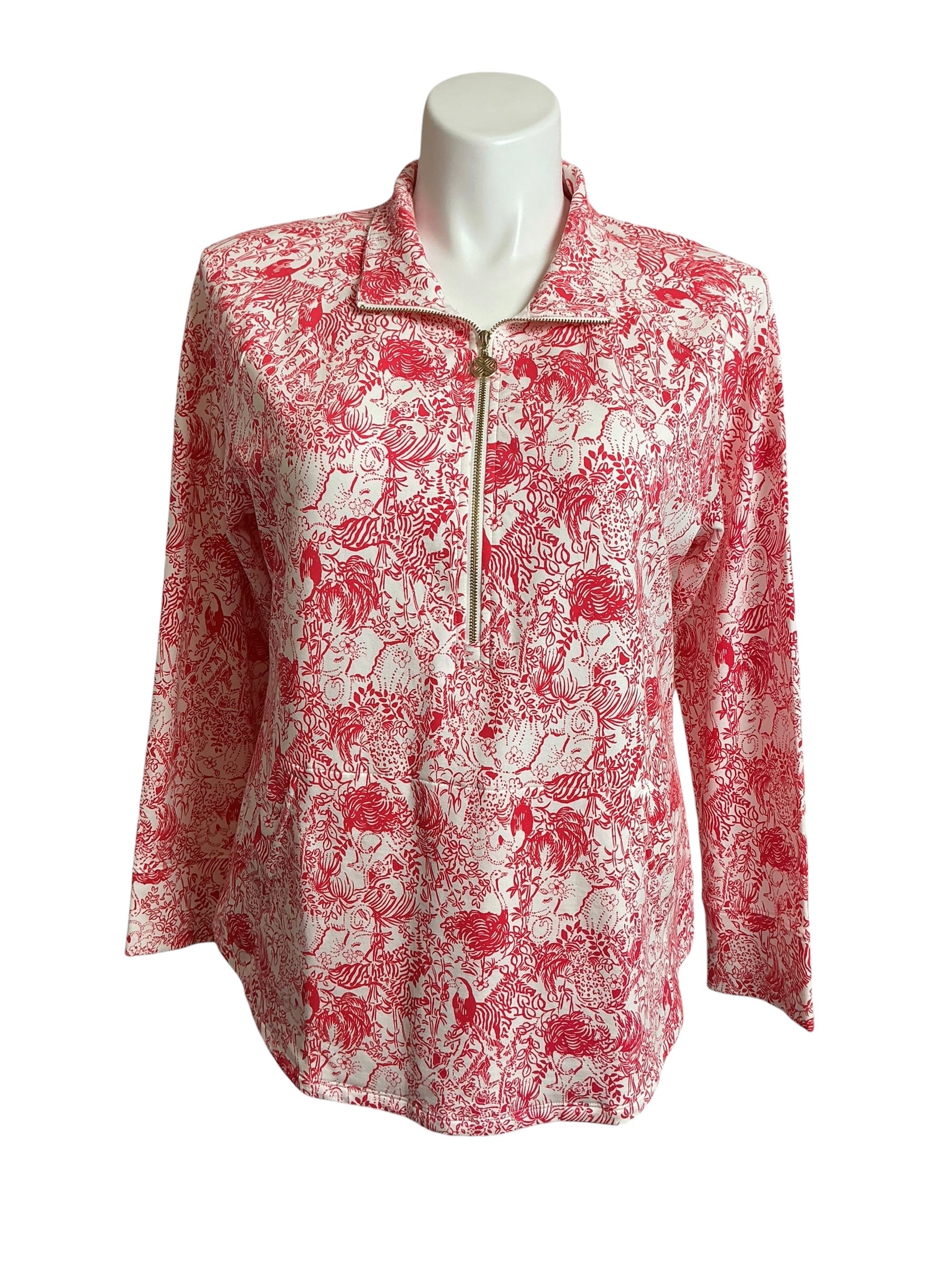 Lilly Pulitzer UPF 50 Skipper Popover Raspberry Rouge Animal Magnetism - Size XL