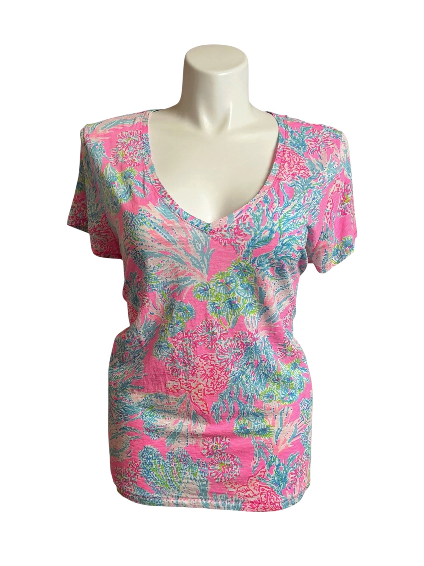 Lilly Pulitzer Etta V-Neck Prosecco Pink Seaing Thinngs - Size XXL
