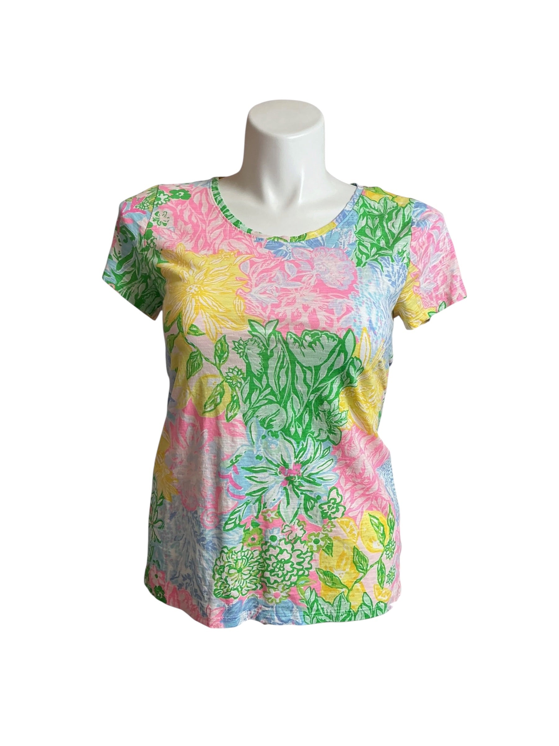 Lilly Pulitzer Etta Scoop Neck Top Multi Bright Delight Patch - Size M