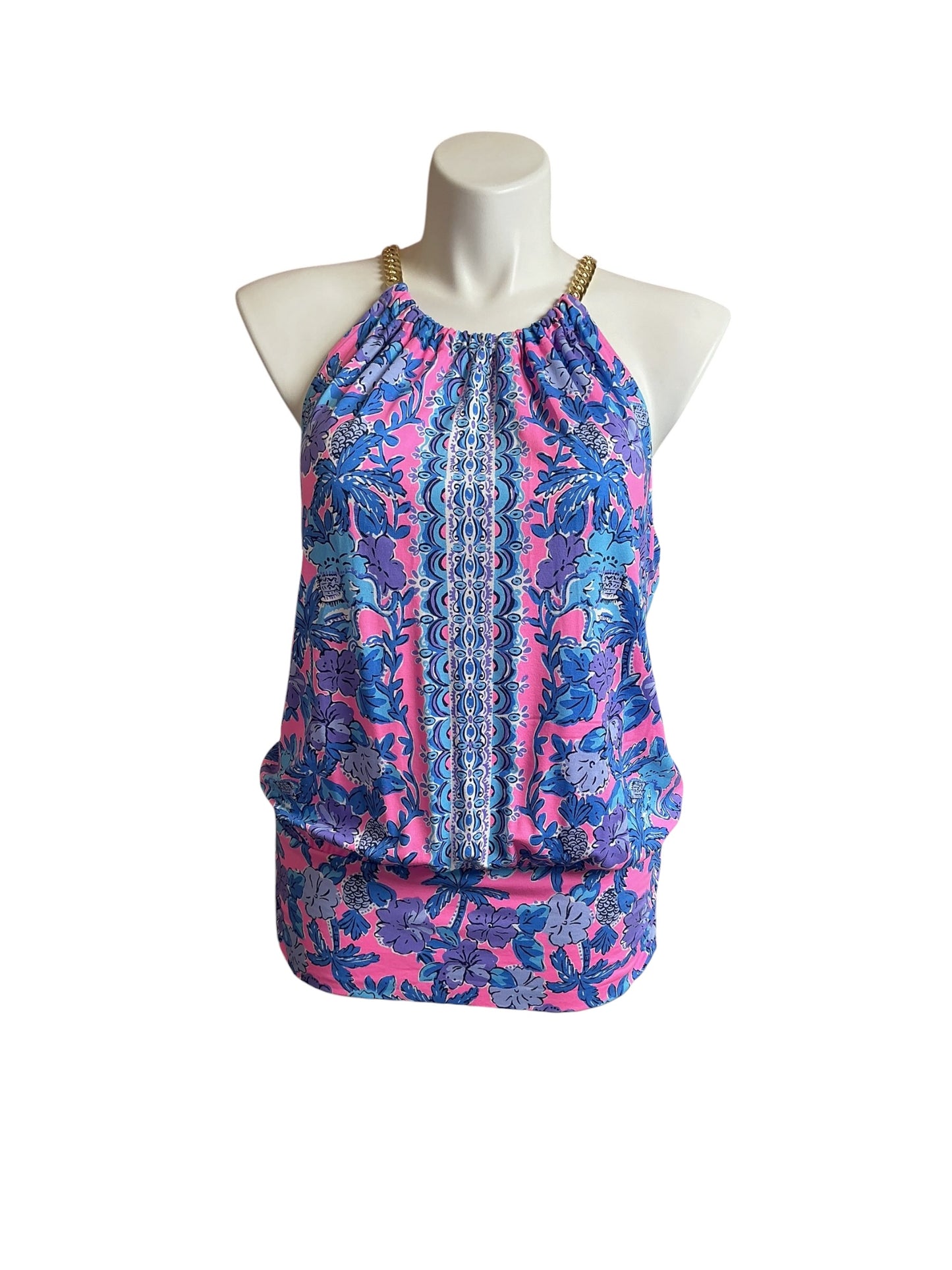 Lilly Pulitzer Bowen Halter Top Soleil Pink Palm Paradise Engineered - Size XL
