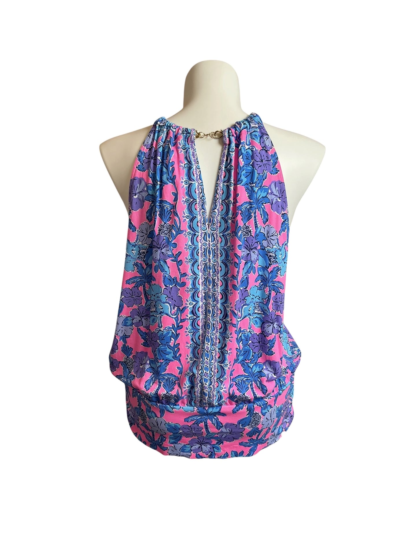 Lilly Pulitzer Bowen Halter Top Soleil Pink Palm Paradise Engineered - Size XL