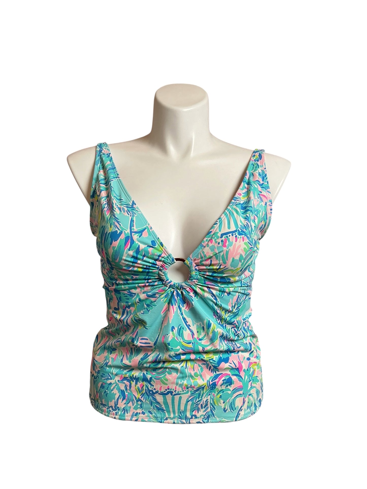 Lilly Pulitzer Brenta Tankini Bathing Suit Top Blue Ibiza Cabana Cocktail - Size 16
