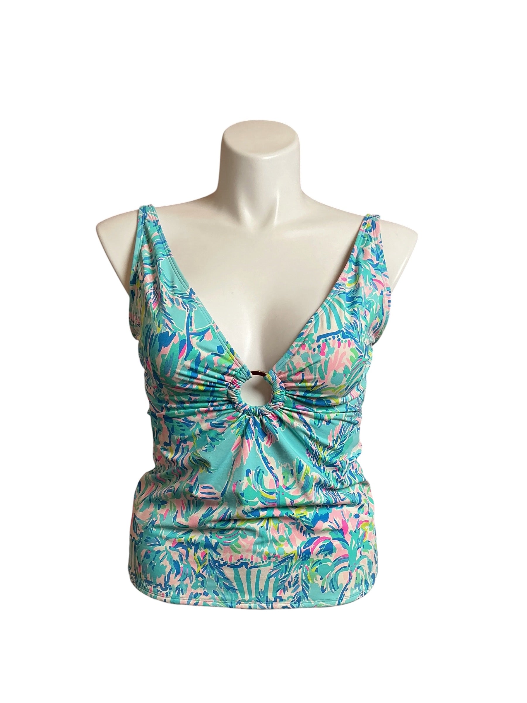 Lilly Pulitzer Brenta Tankini Bathing Suit Top Blue Ibiza Cabana Cocktail - Size 16