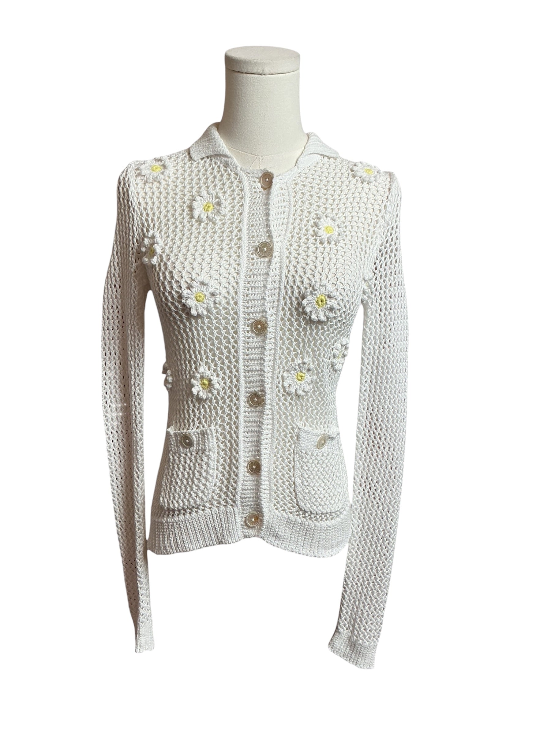 Lilly Pulitzer Cormac Mesh Sweater Flower Crochet - Size XXS